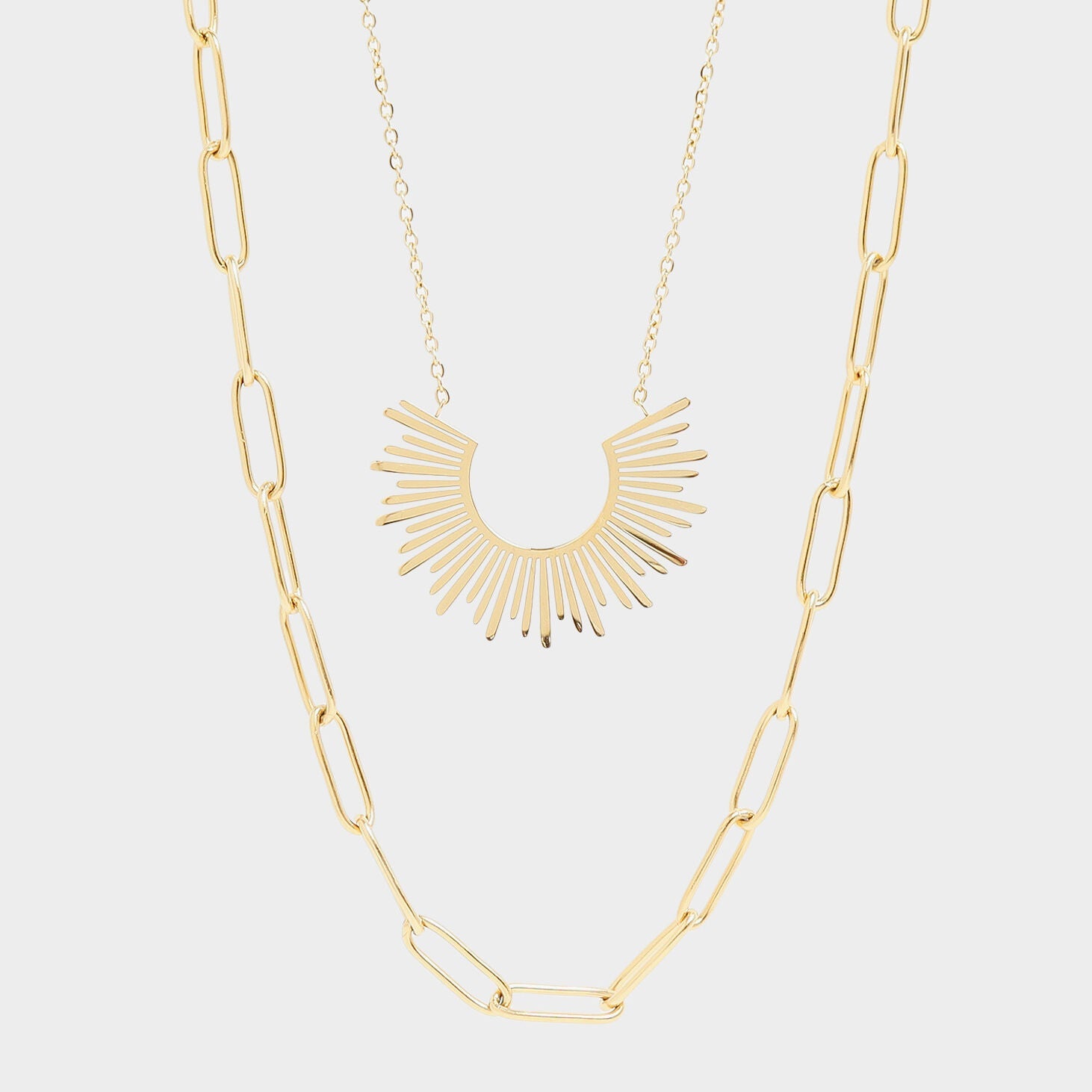 Layered Paperclip & Loop Chain Pendant Necklace