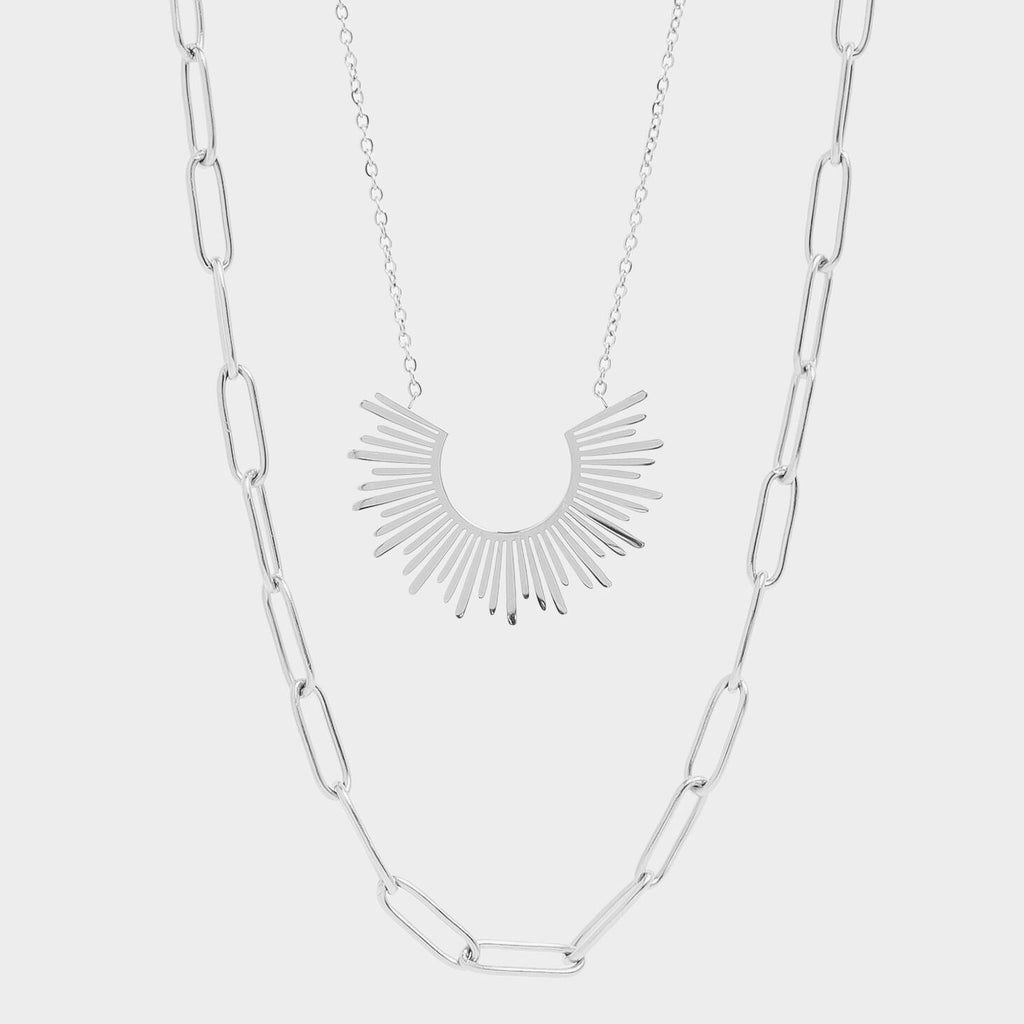 Layered Paperclip & Loop Chain Pendant Necklace
