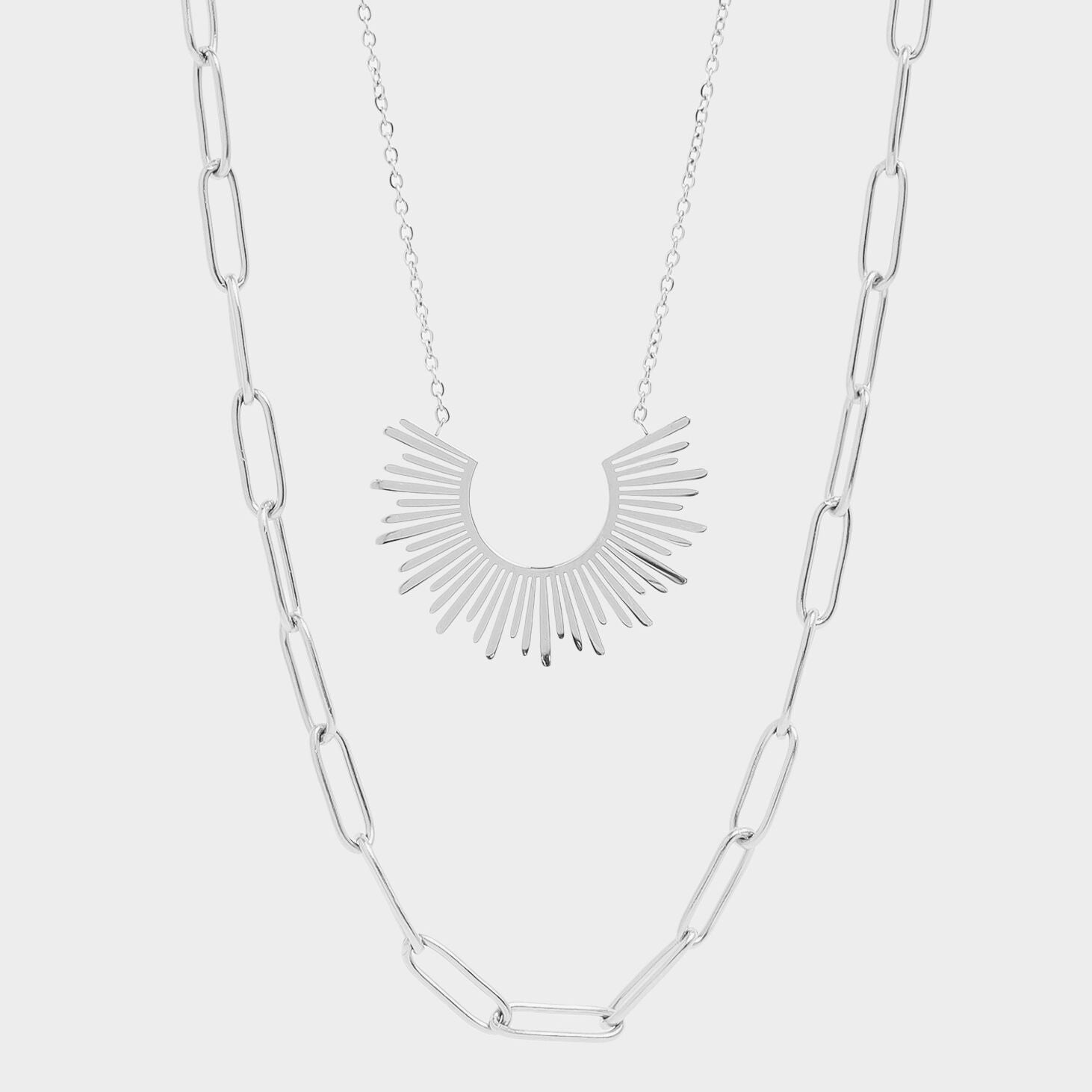 Layered Paperclip & Loop Chain Pendant Necklace