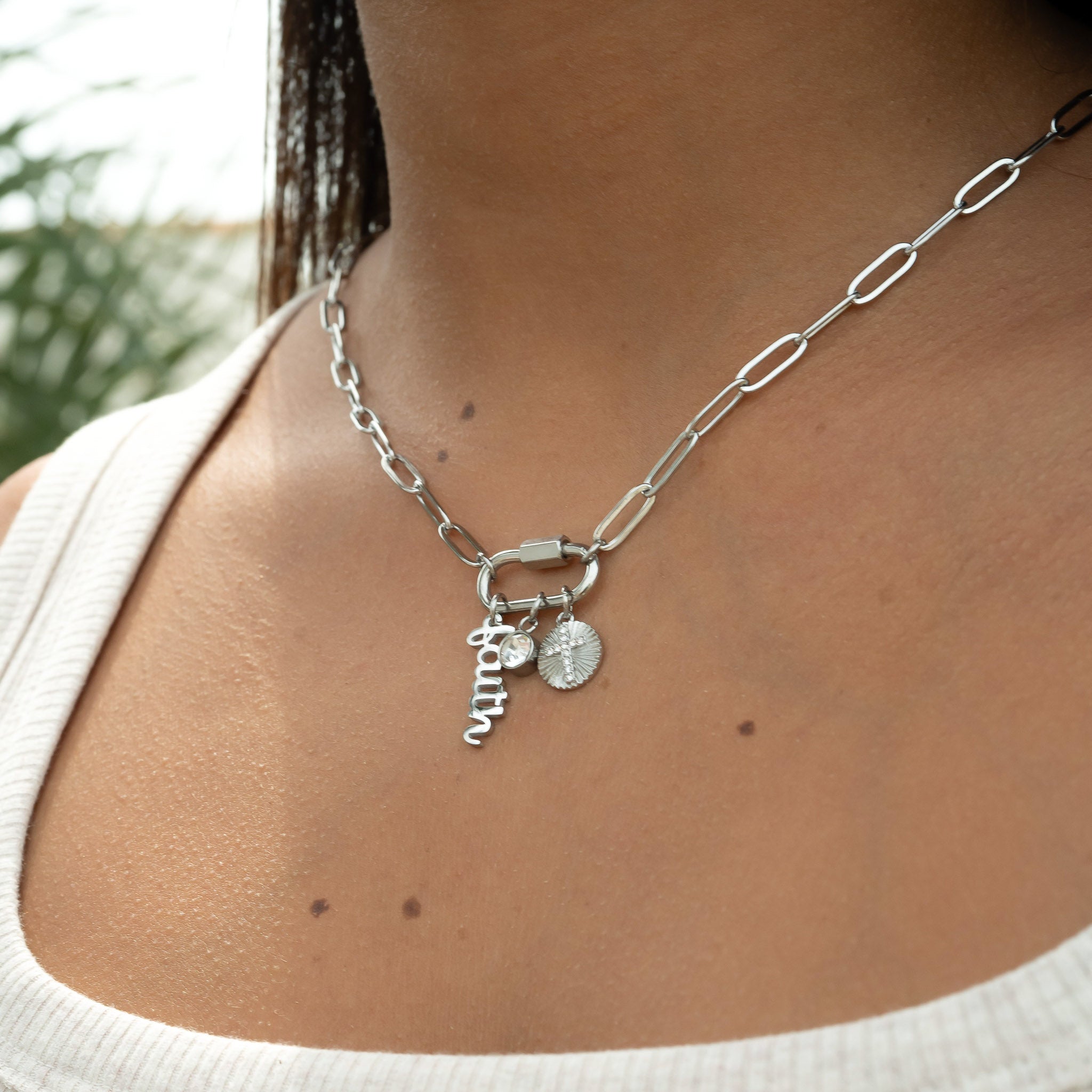 "Faith" Paperclip Carabiner Charm Necklace