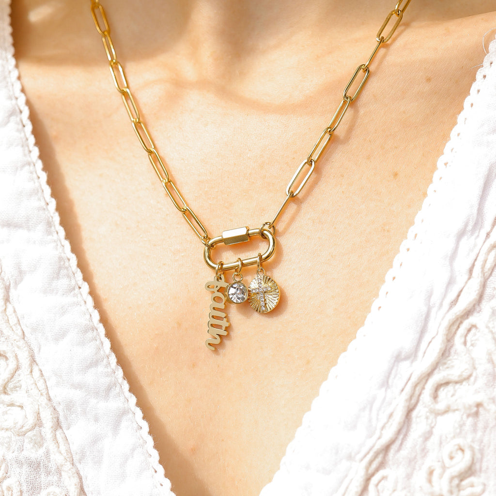 "Faith" Paperclip Carabiner Charm Necklace