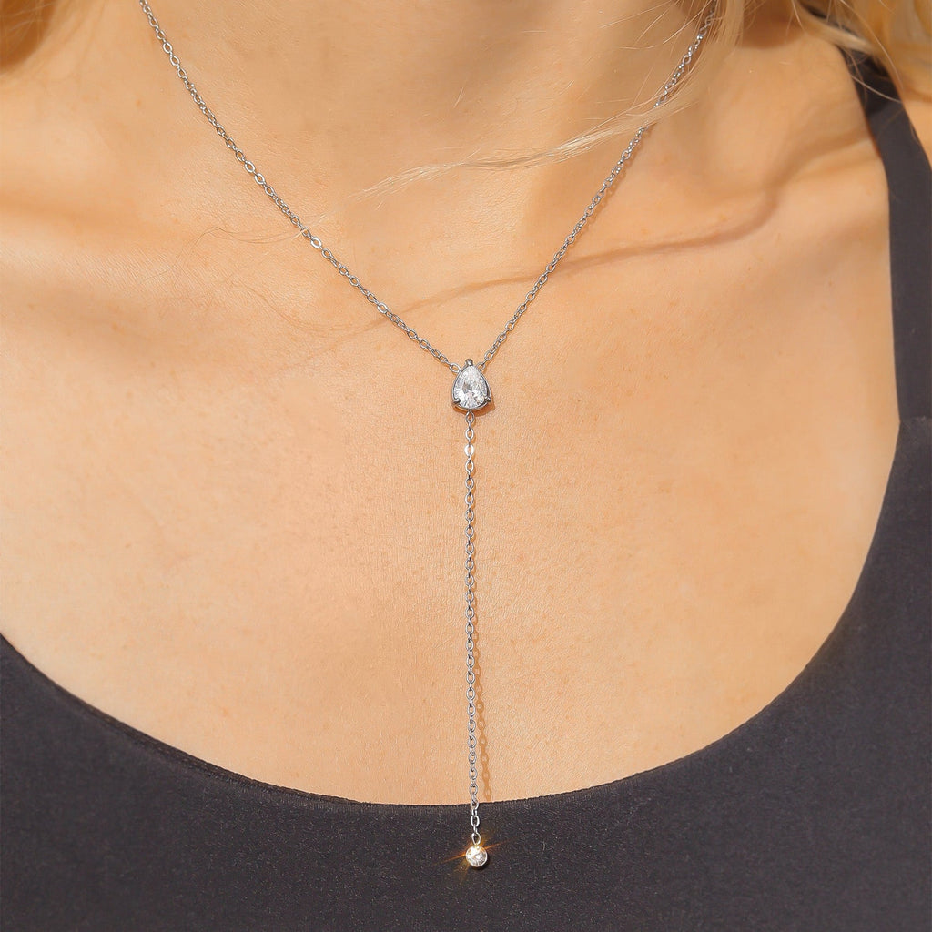 Teardrop CZ Lariat Necklace