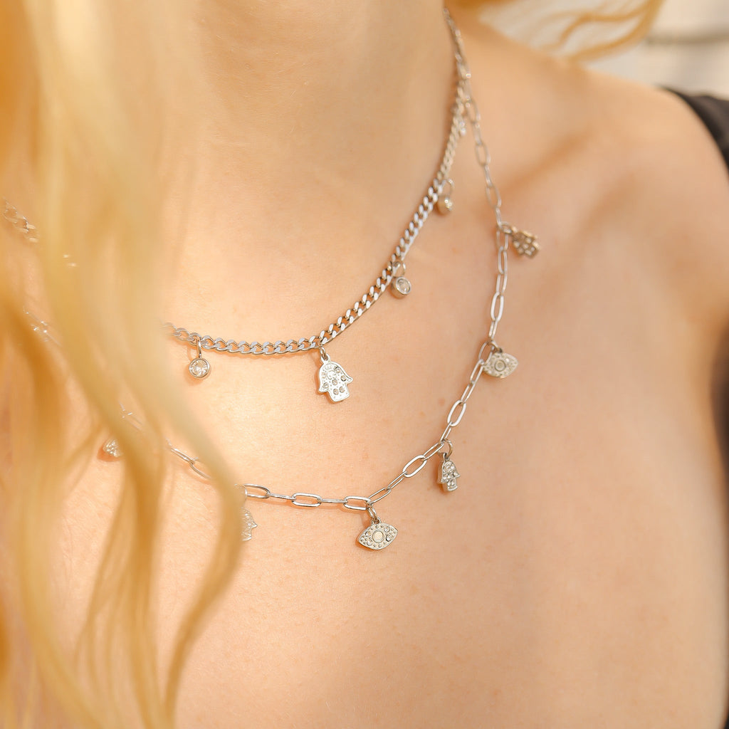 Hamsa & Evil Eye Convertible Charm Necklace