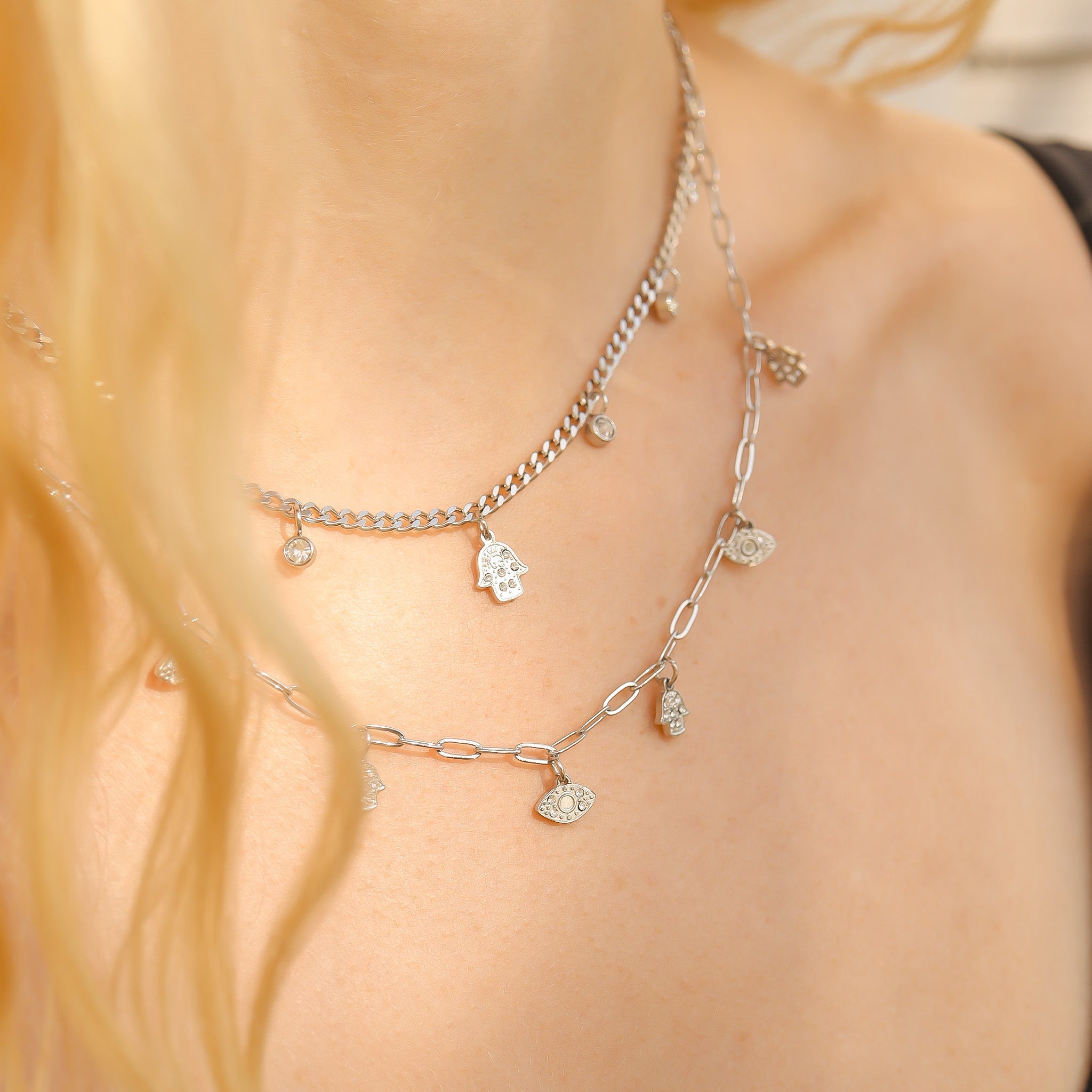 Hamsa & Evil Eye Convertible Charm Necklace