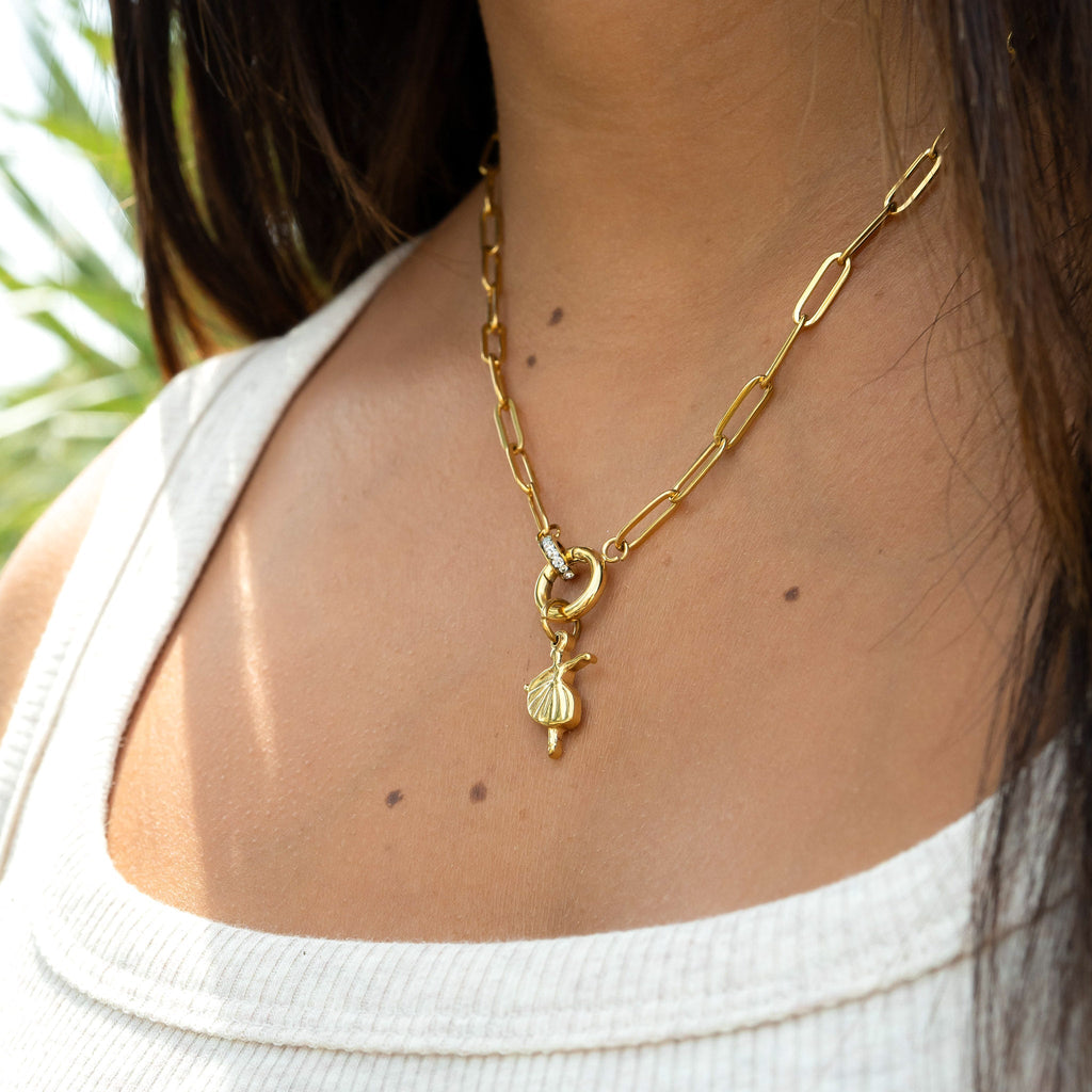 Paperclip CZ Carabiner Charm Holder Necklace