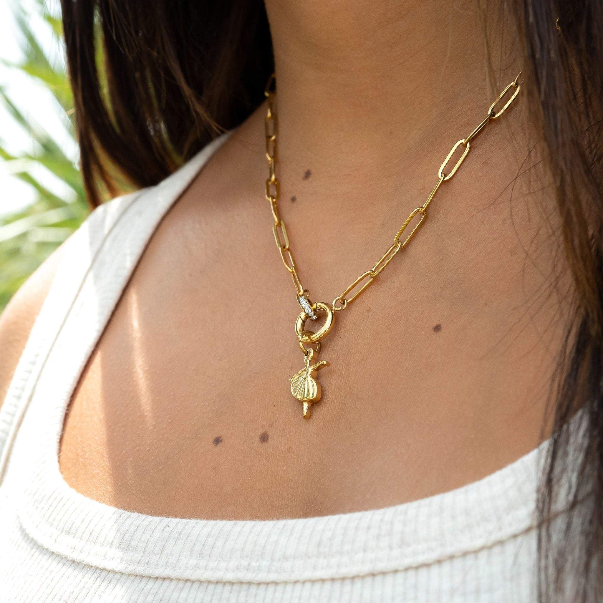 Paperclip CZ Carabiner Charm Holder Necklace