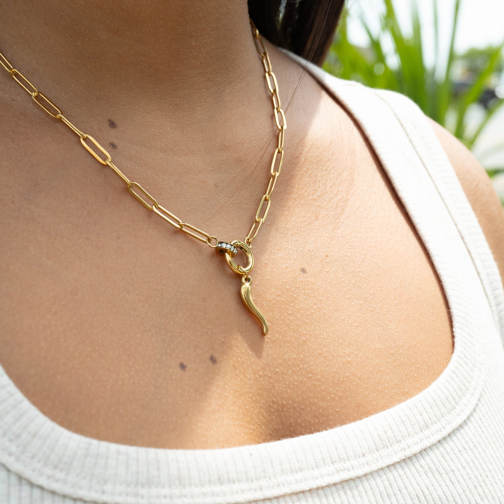 Paperclip CZ Carabiner Charm Holder Necklace