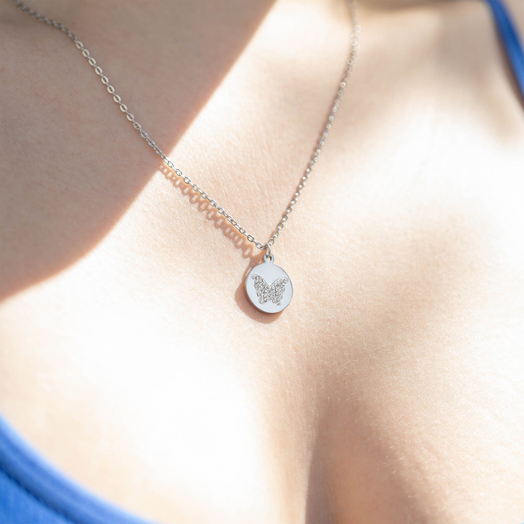 CZ Stone Butterfly Charm Necklace