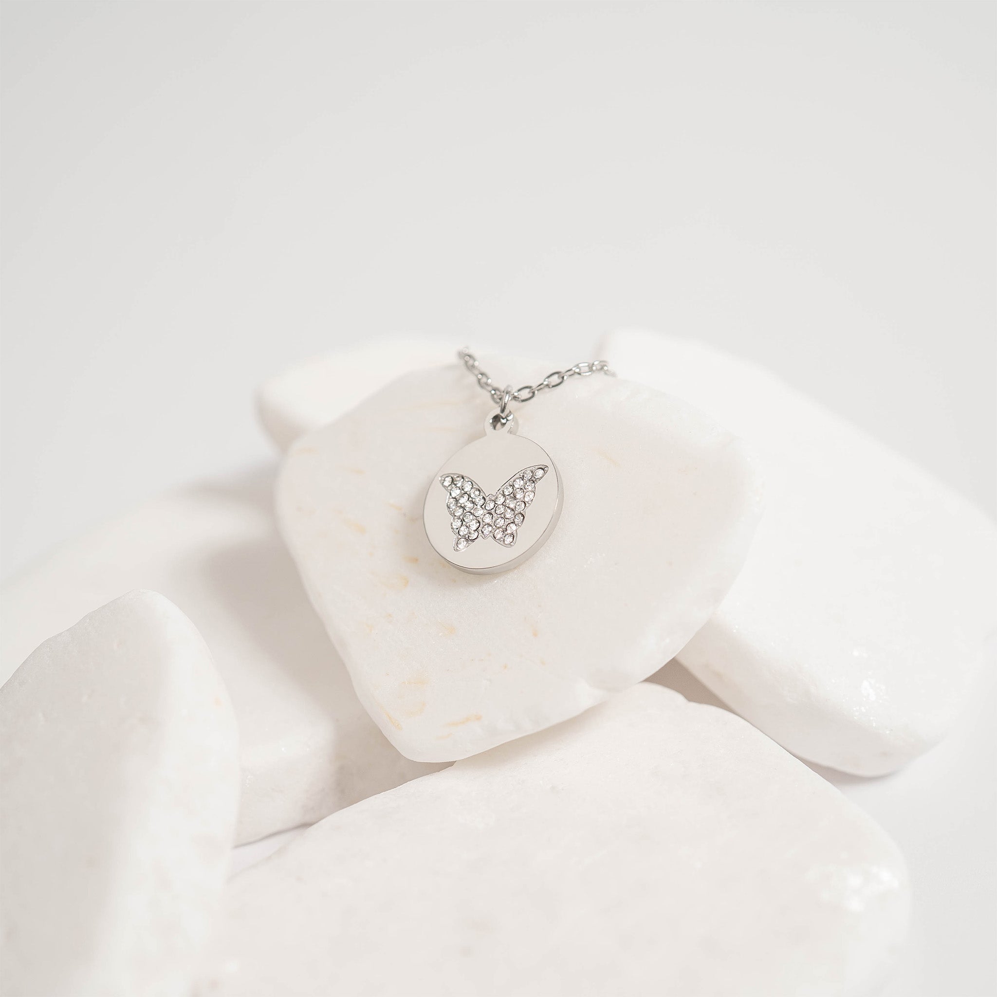 CZ Stone Butterfly Charm Necklace