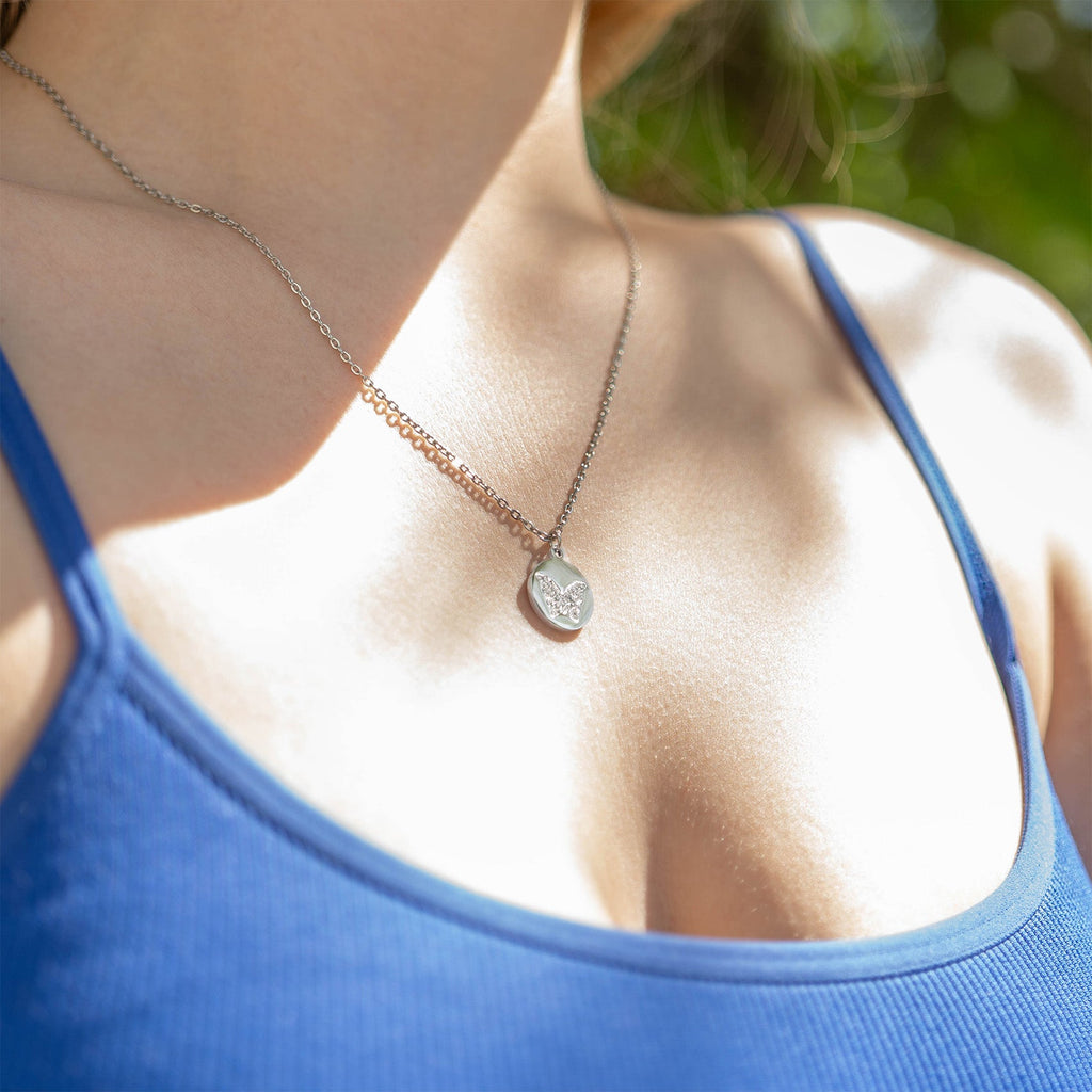 CZ Stone Butterfly Charm Necklace