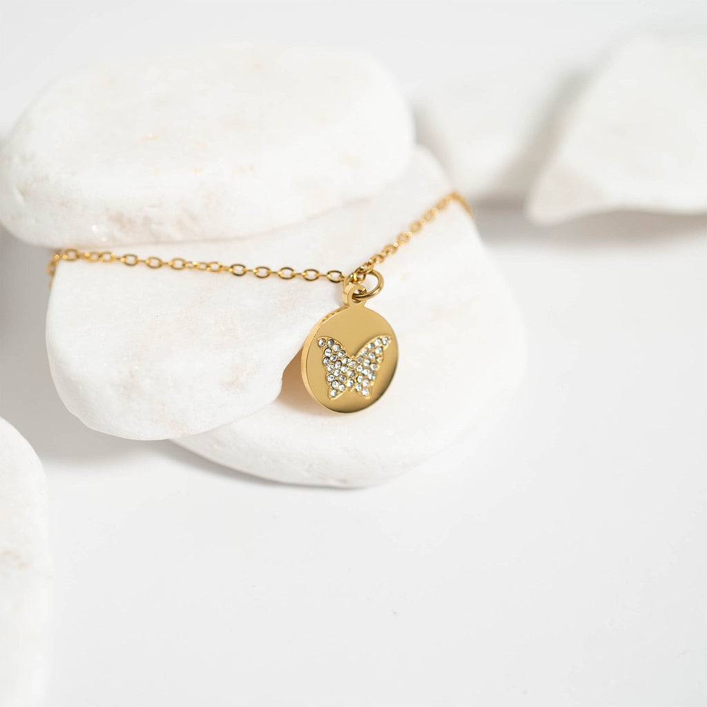 CZ Stone Butterfly Charm Necklace