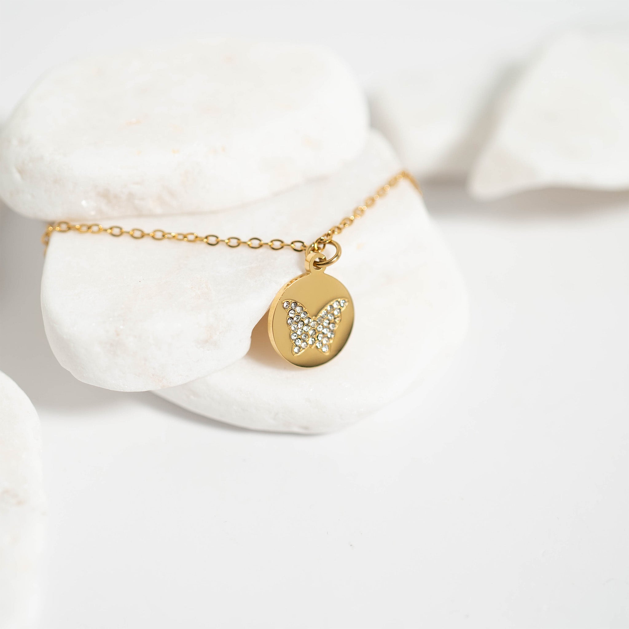 CZ Stone Butterfly Charm Necklace