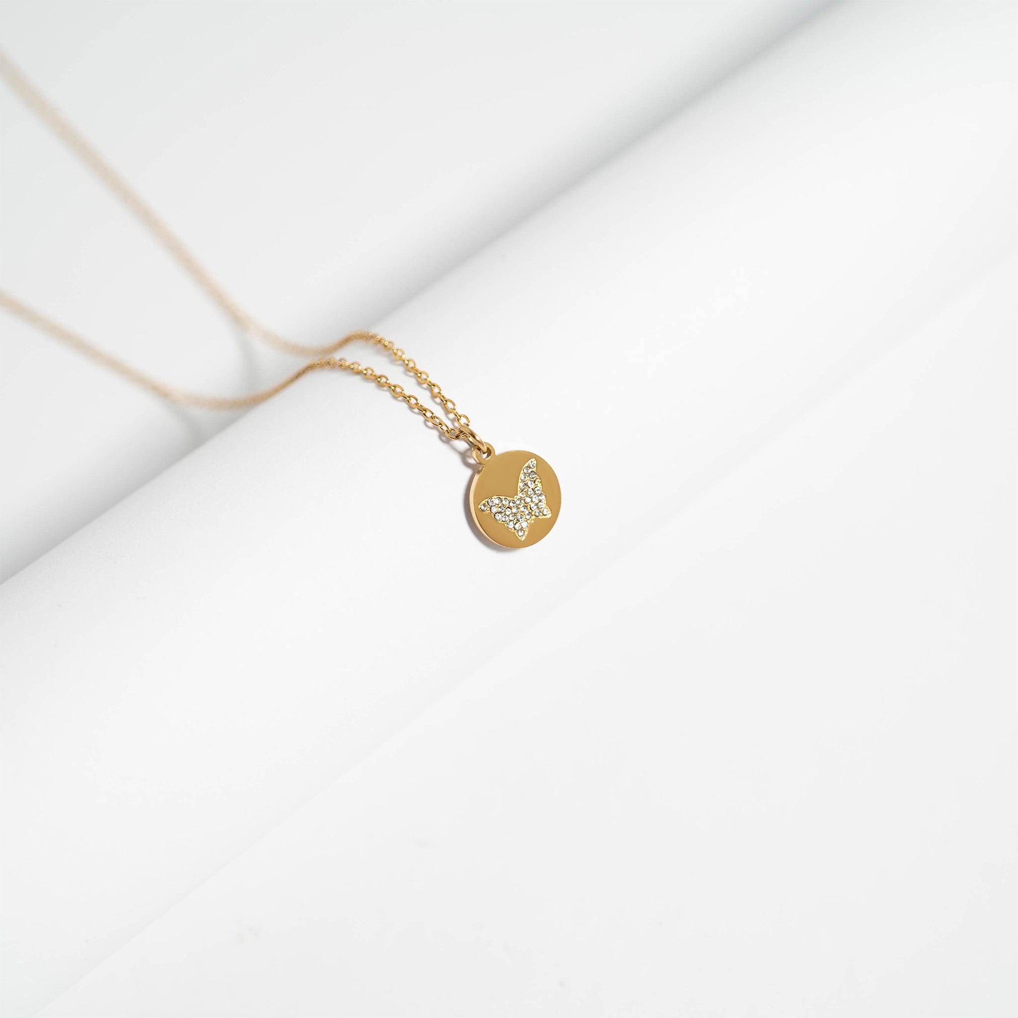 CZ Stone Butterfly Charm Necklace