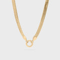 18K Gold PVD Stainless Steel Herringbone Charm Holder Necklace / CHN0101