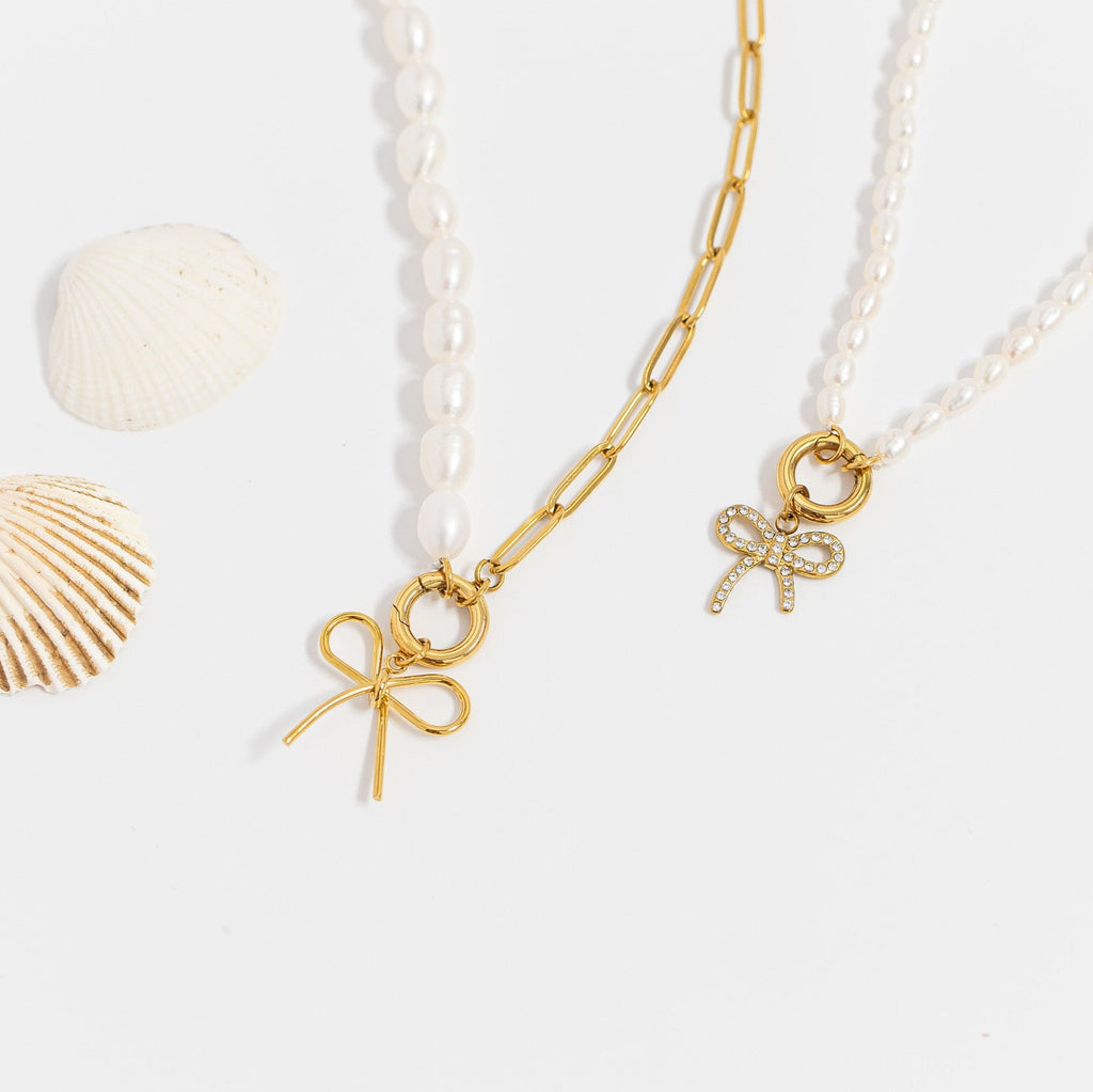 Gold Freshwater Pearl Paperclip Split Chain