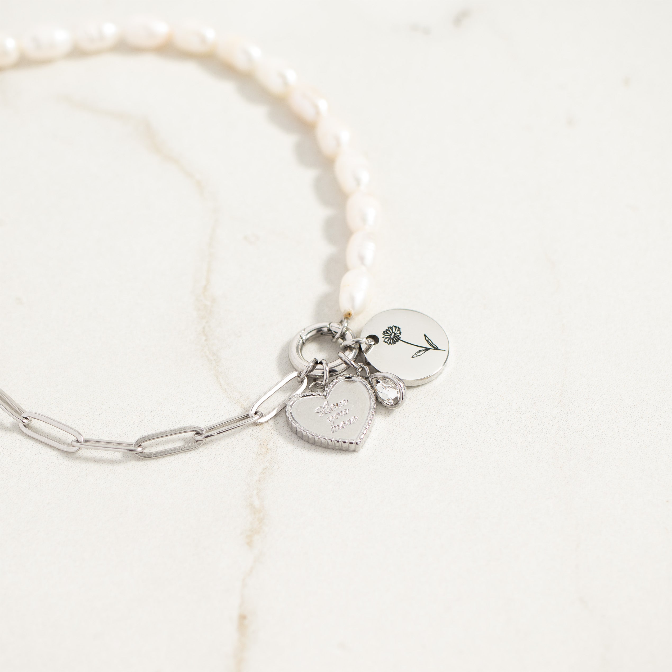 Silver Freshwater Pearl Paperclip Split Chain