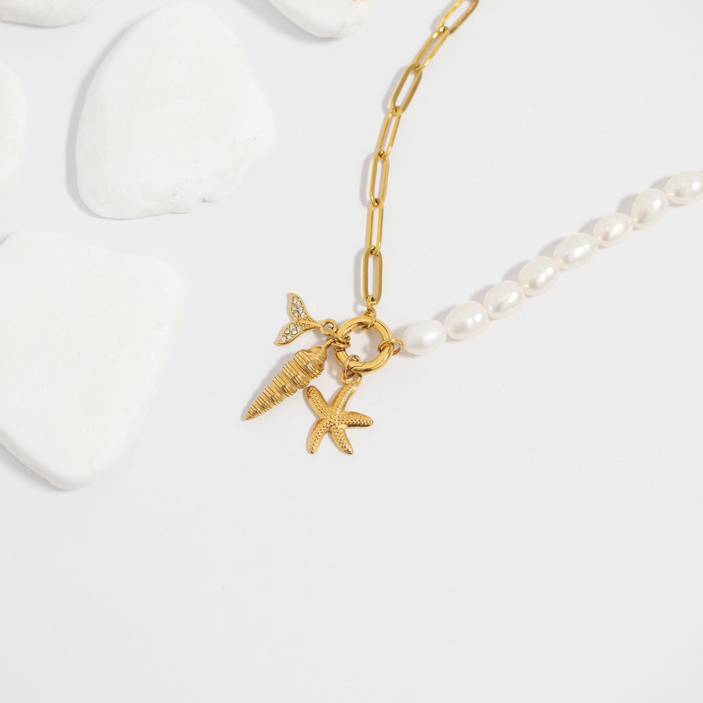 Gold Freshwater Pearl Paperclip Split Chain