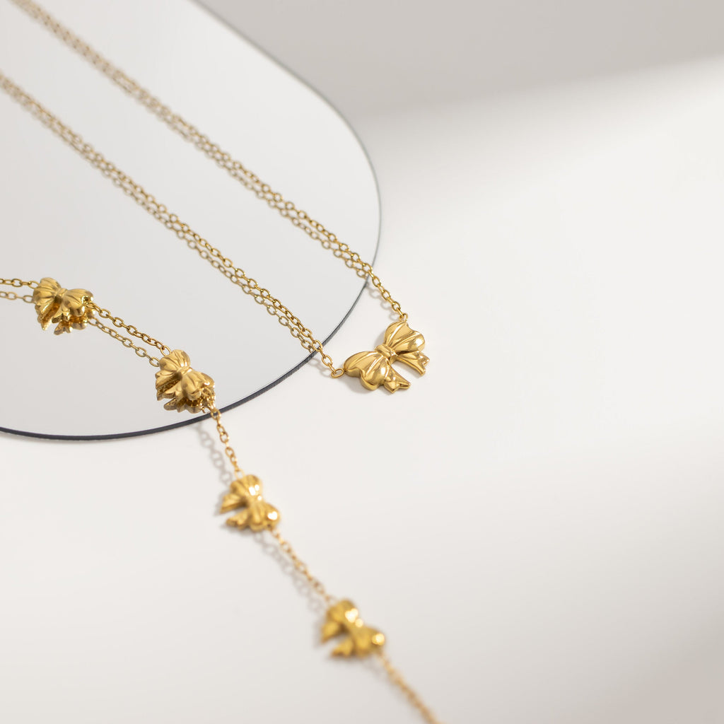 Gold Bow Station Bracelet & Necklace