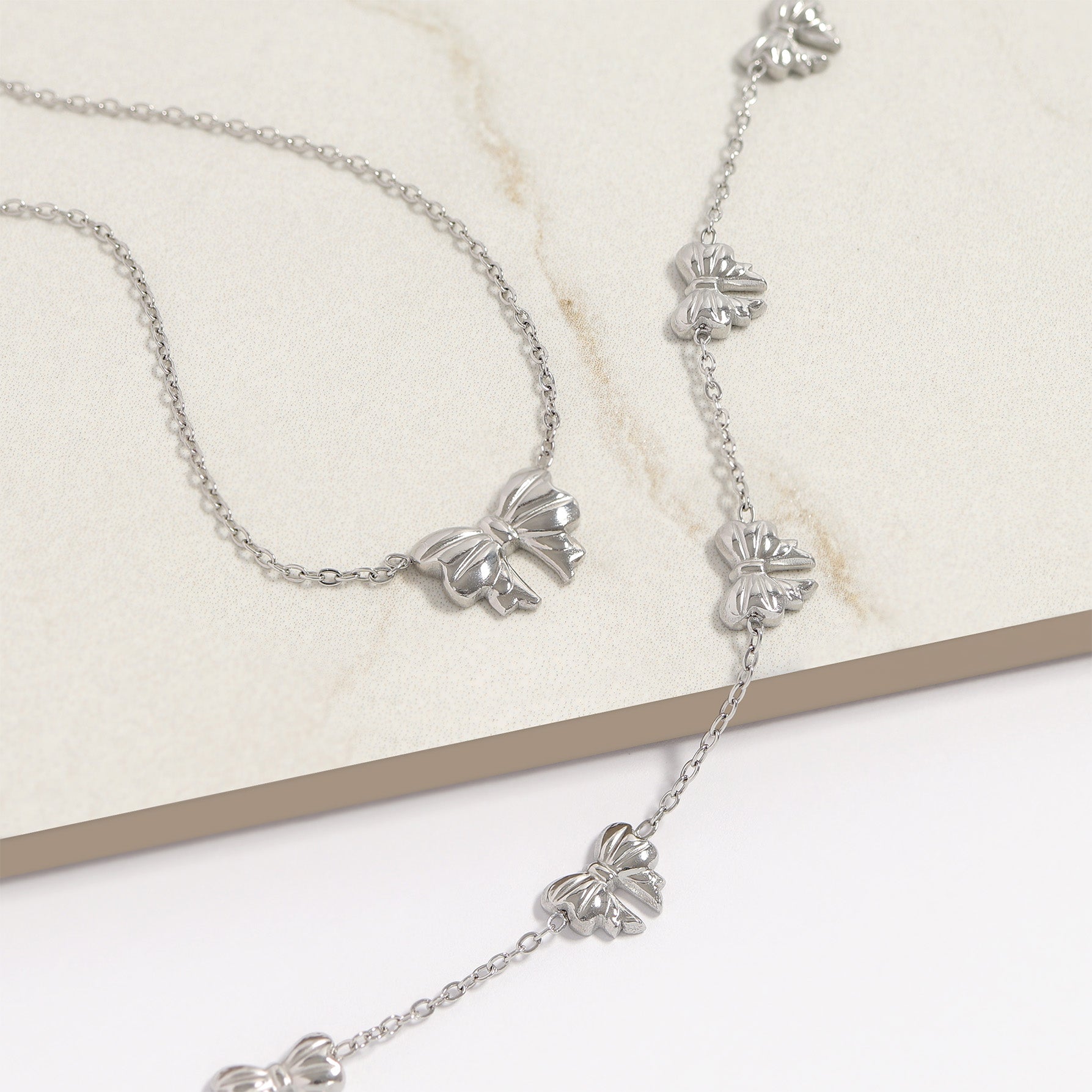 Silver Bow Pendant Necklace 
