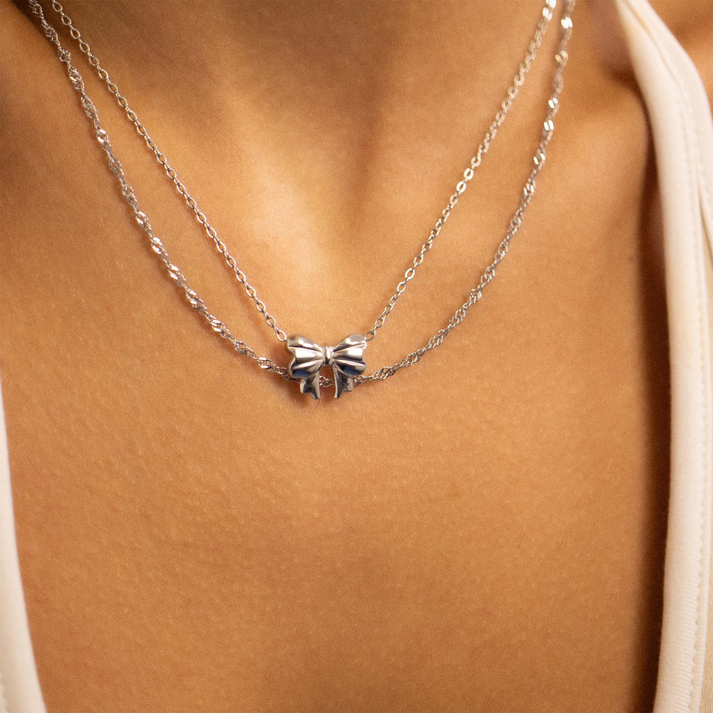 Silver Bow Pendant Necklace