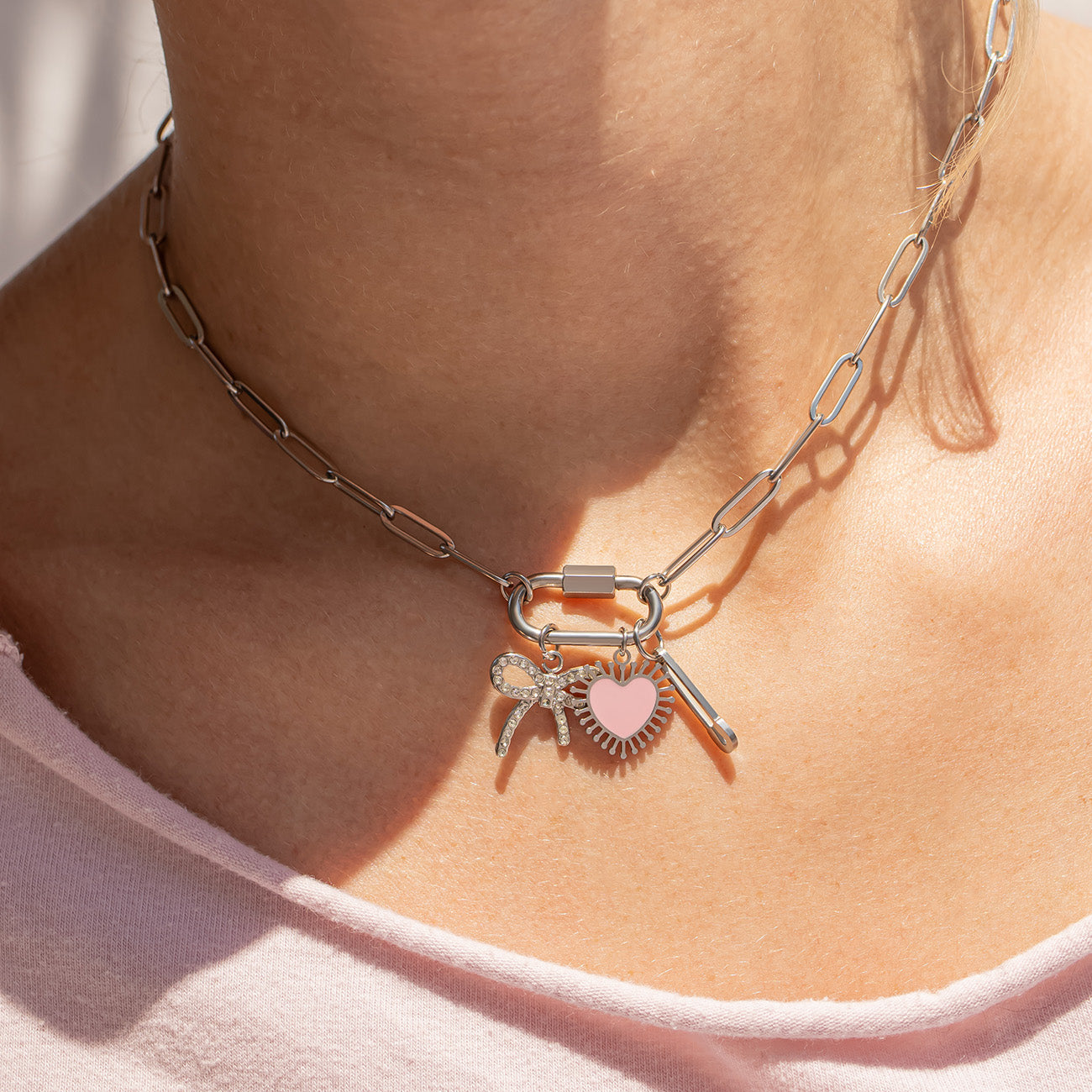 Stainless Steel Rhinestone Bow Charm