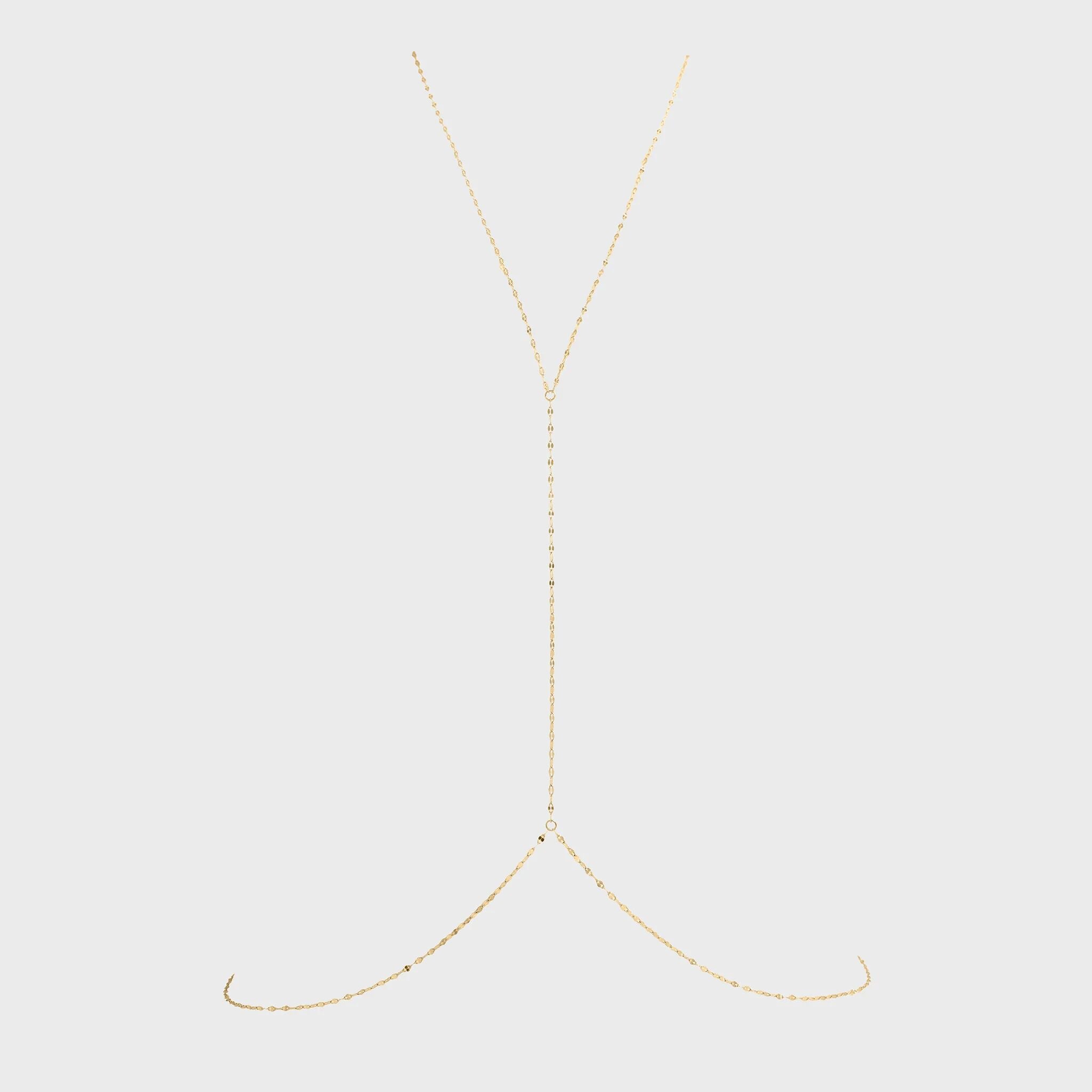 Gold Full Body Lip Chain on a light beige background