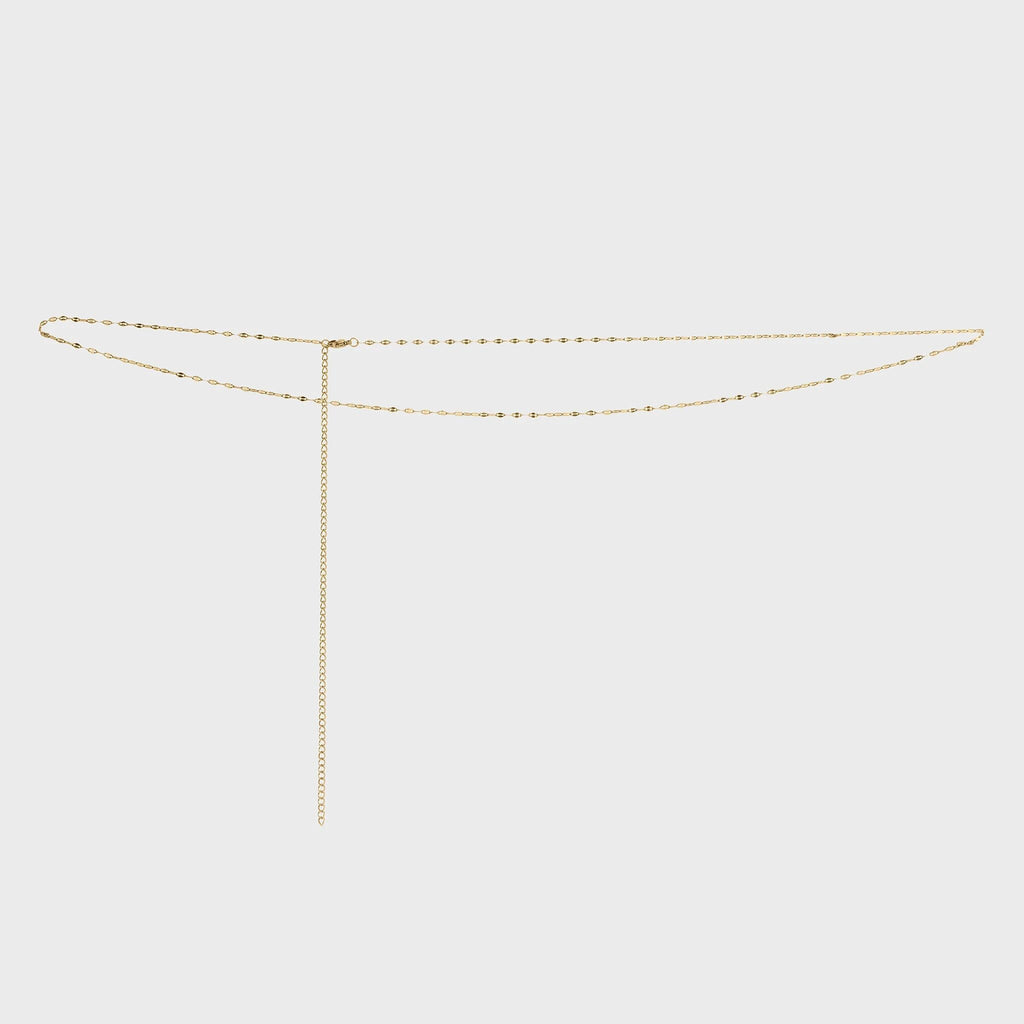 Gold Lip Belly Chain on a light gray background