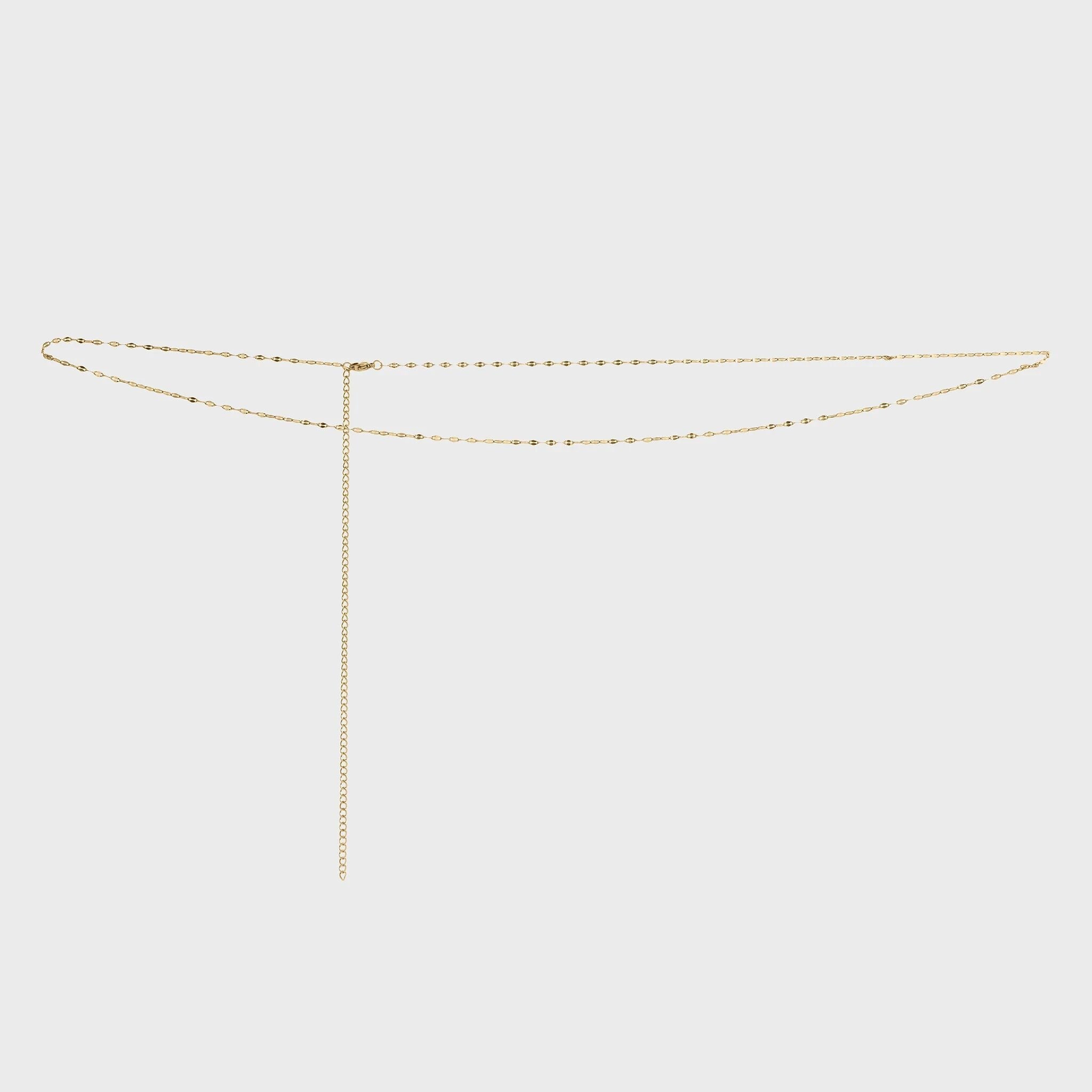 Gold Lip Belly Chain on a light gray background