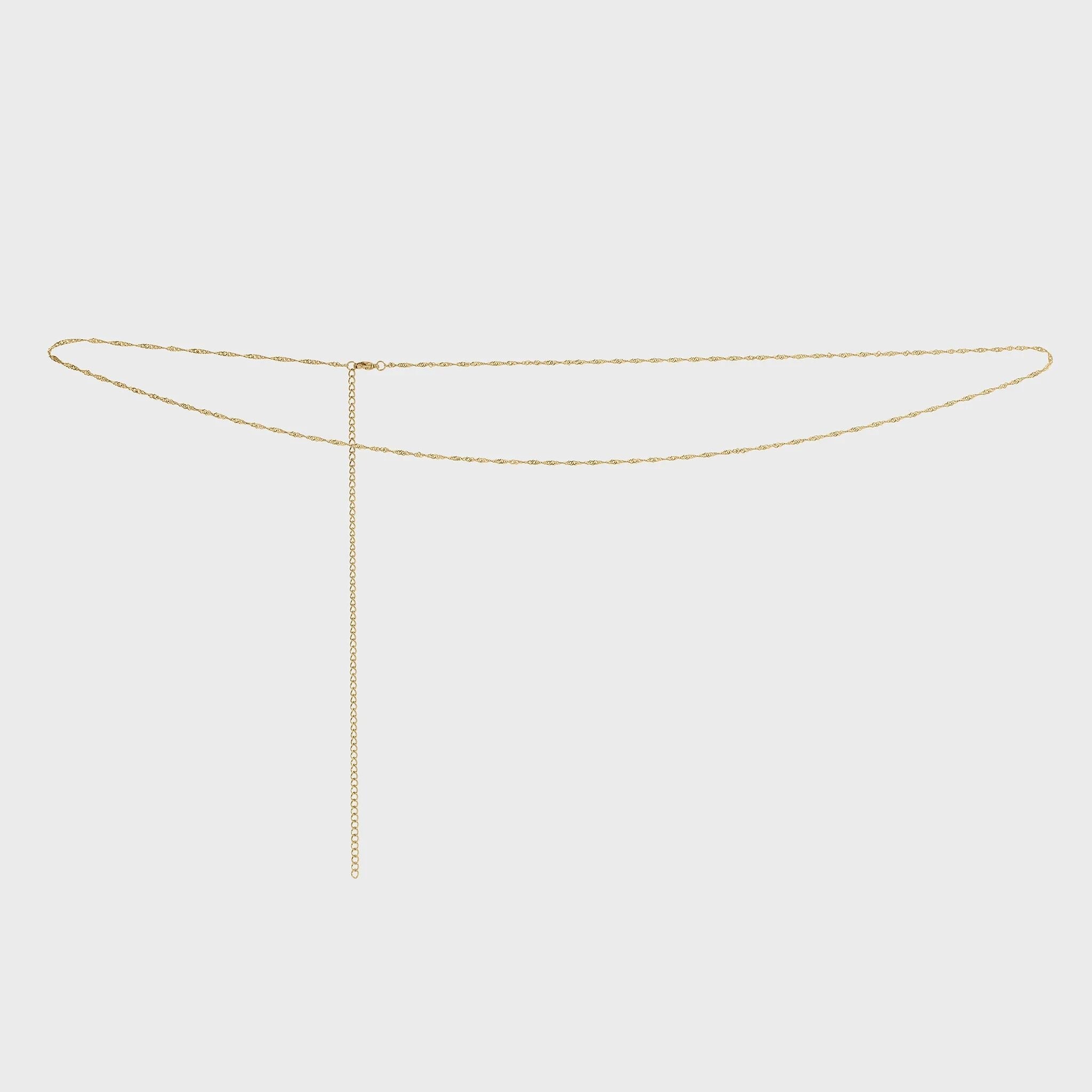 Gold Singapore Belly Chain on a light gray background