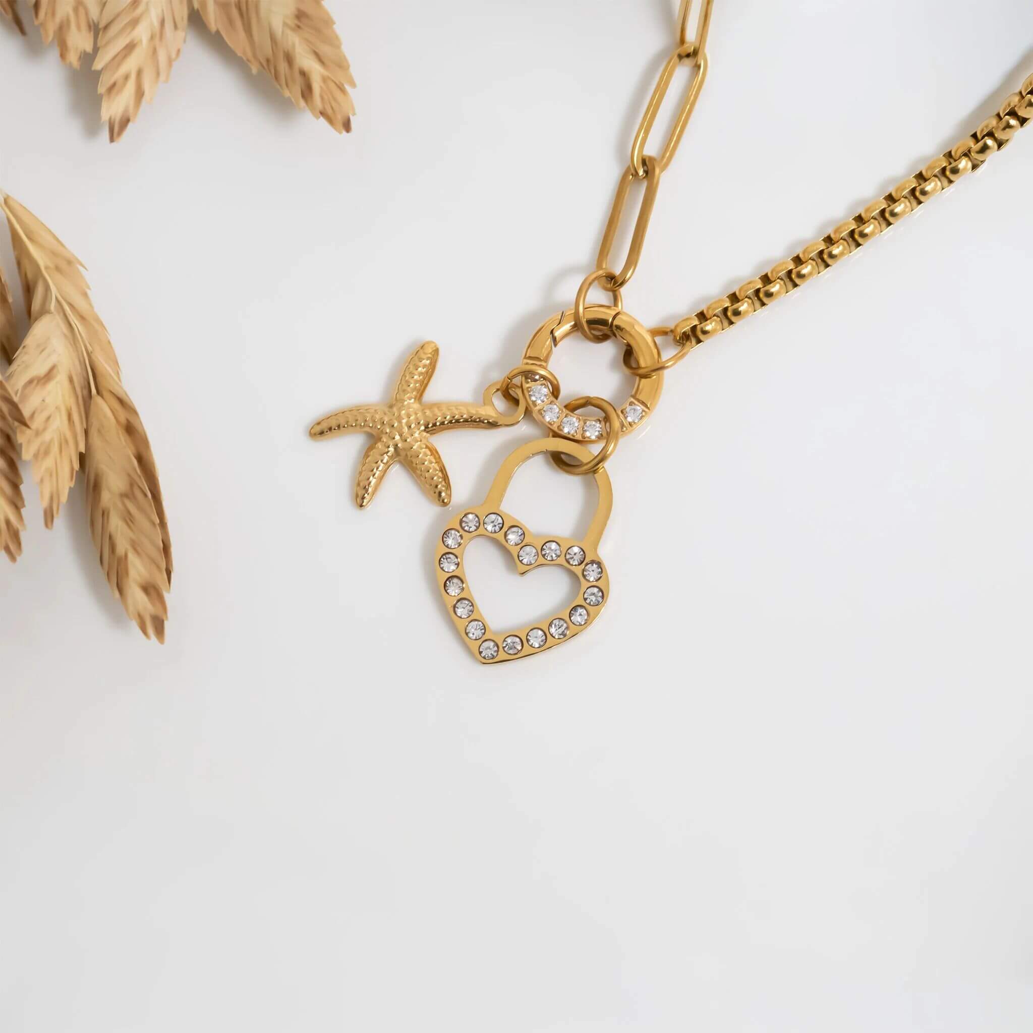 Split Chain with Stone Charm Holder