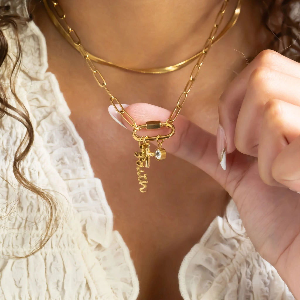 "Cross" Paperclip Carabiner Charm Necklace