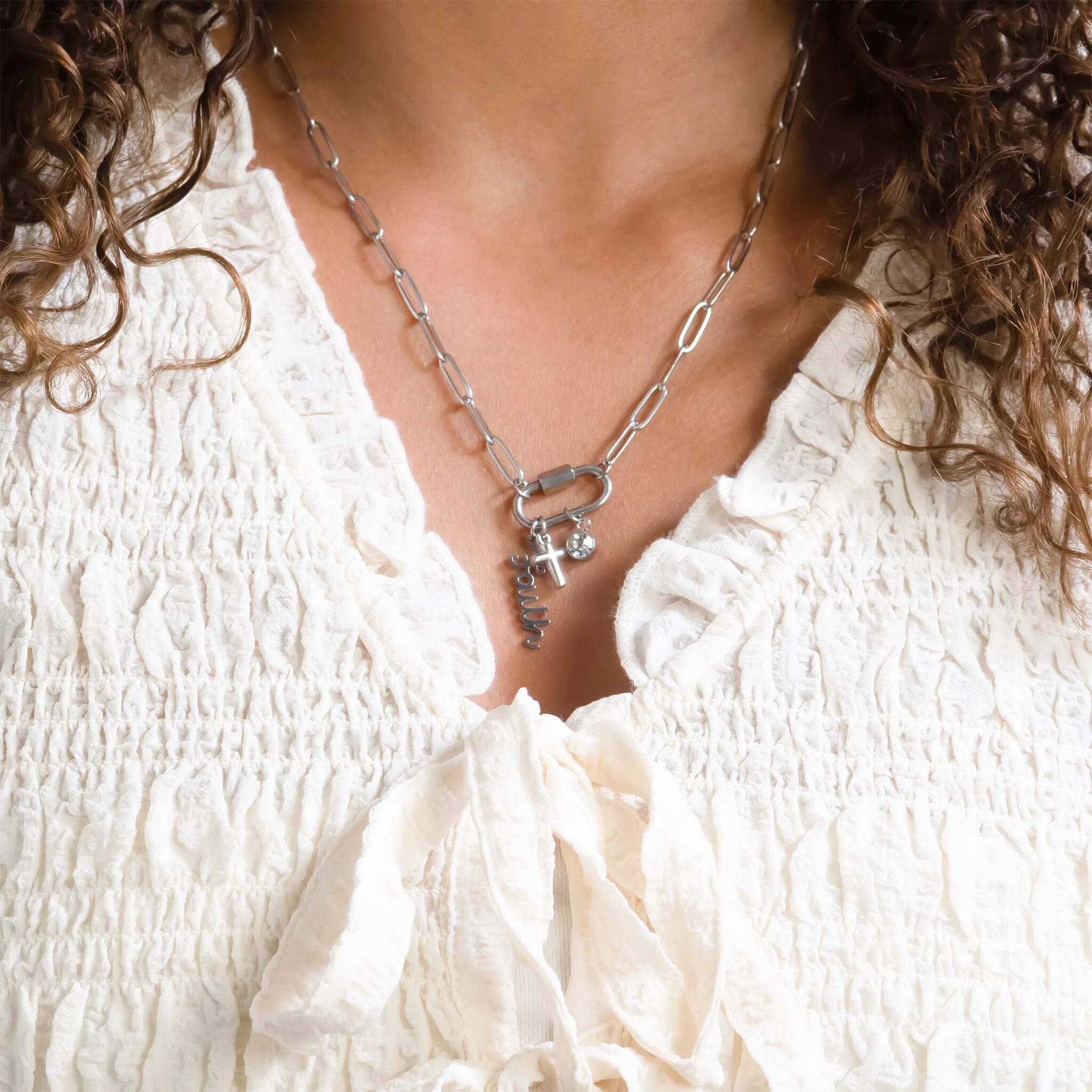"Cross" Paperclip Carabiner Charm Necklace