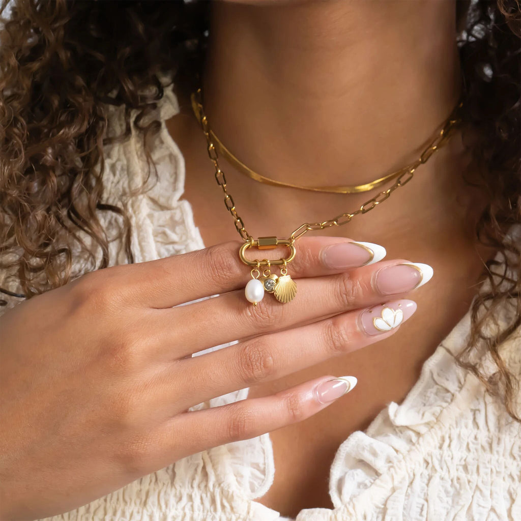 "Sea Shell" Paperclip Carabiner Charm Necklace