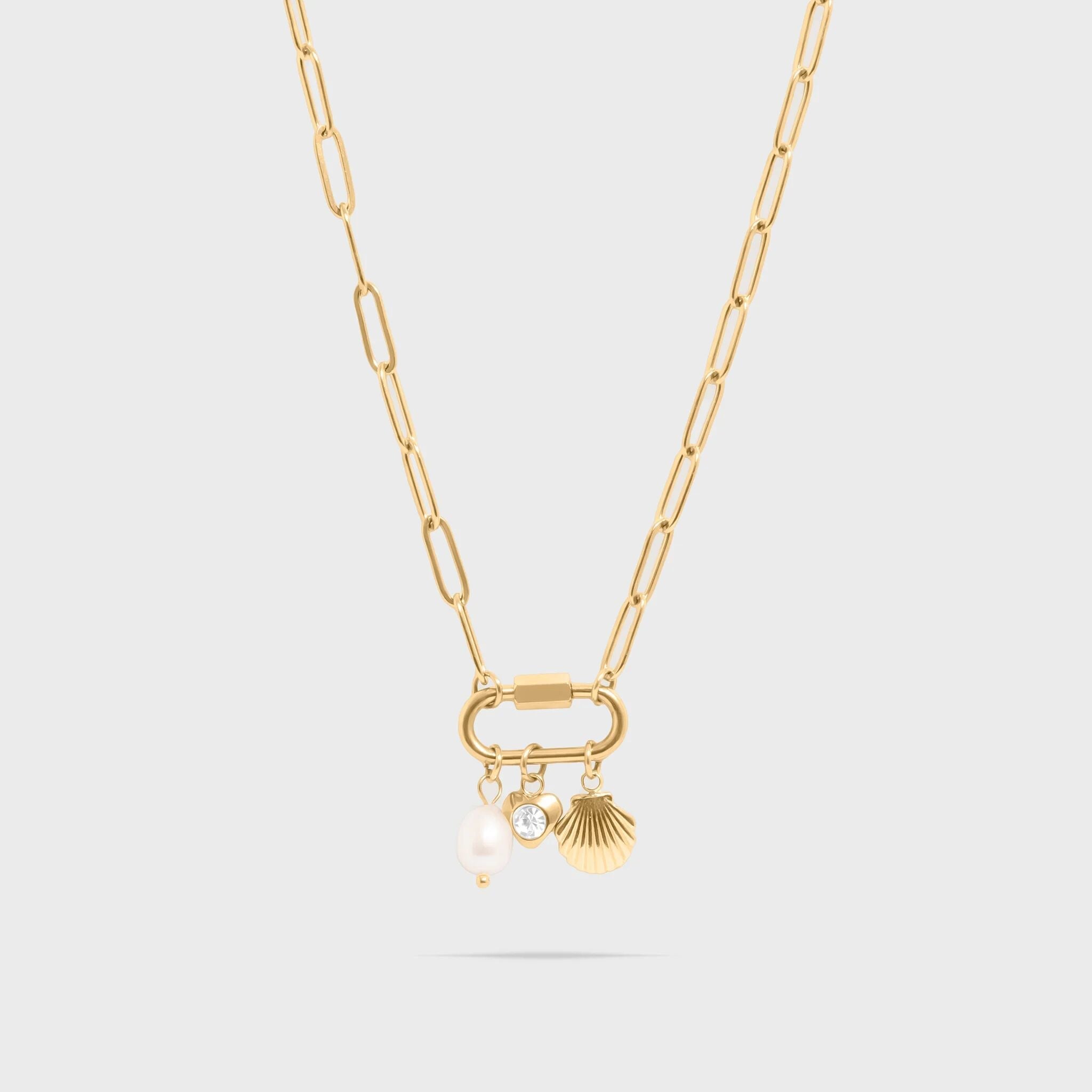 "Sea Shell" Paperclip Carabiner Charm Necklace
