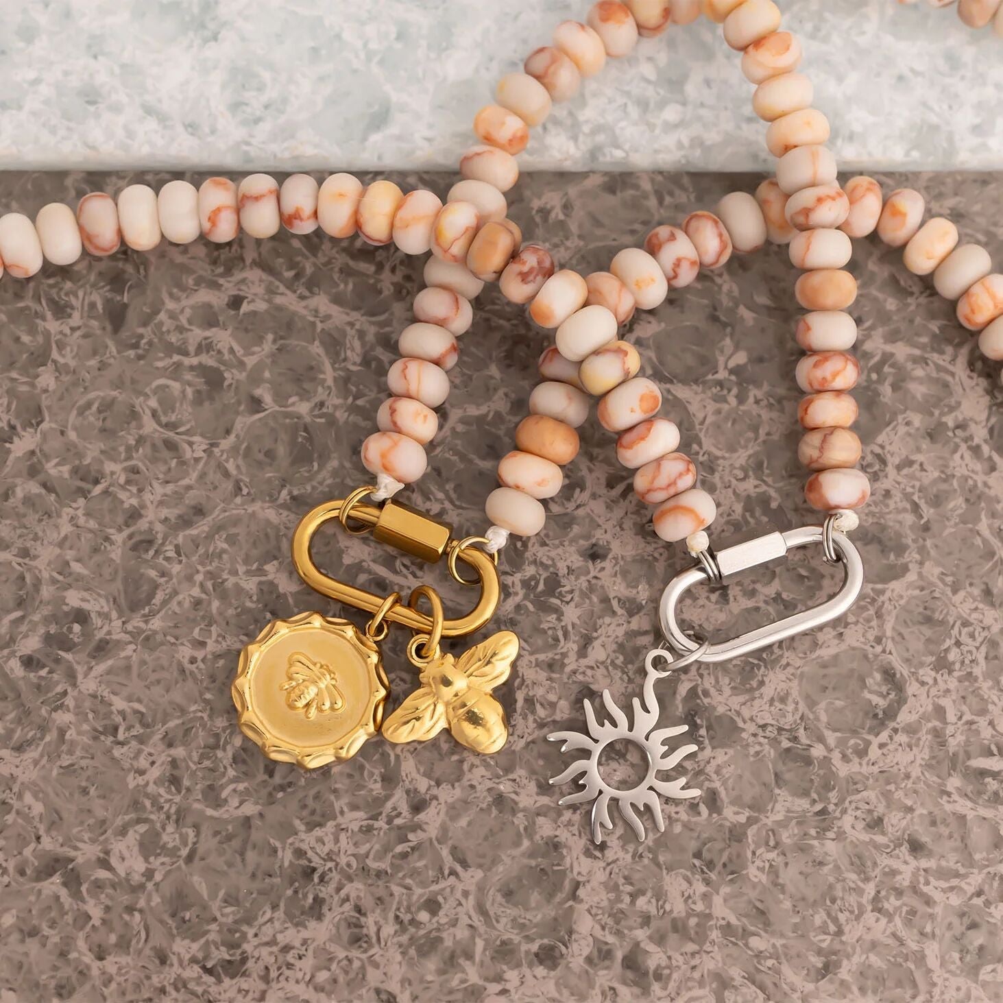 Chunky Glass Bead Carabiner Charm Holder Necklace