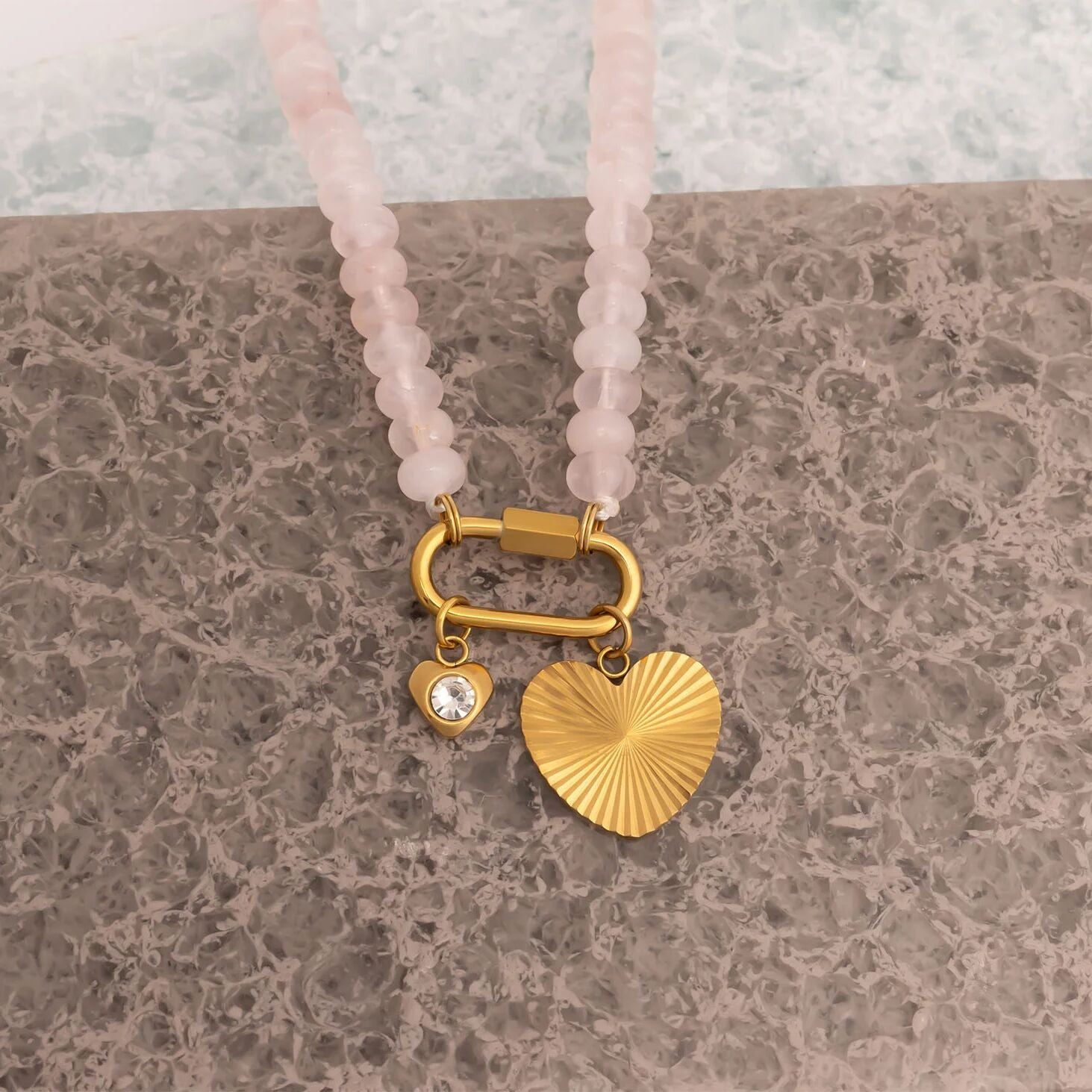 Pink Chunky Glass Bead Carabiner Charm Holder Necklace