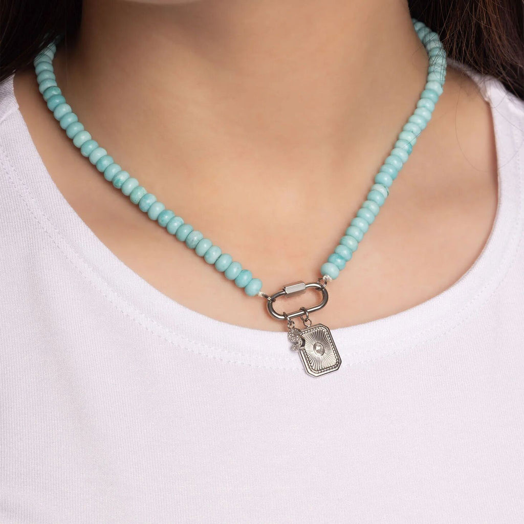 Turquoise Chunky Glass Bead Carabiner Charm Holder Necklace