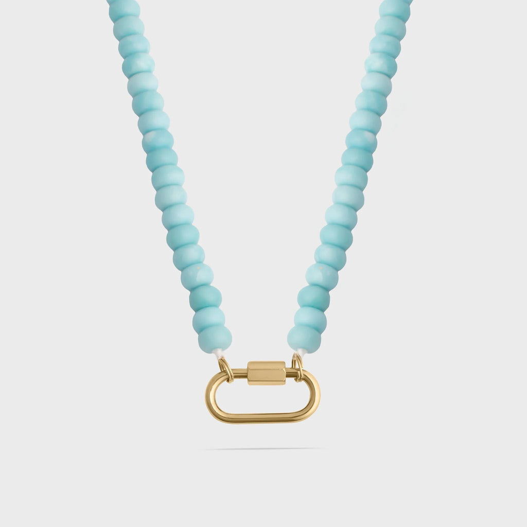 Turquoise Chunky Glass Bead Carabiner Charm Holder Necklace