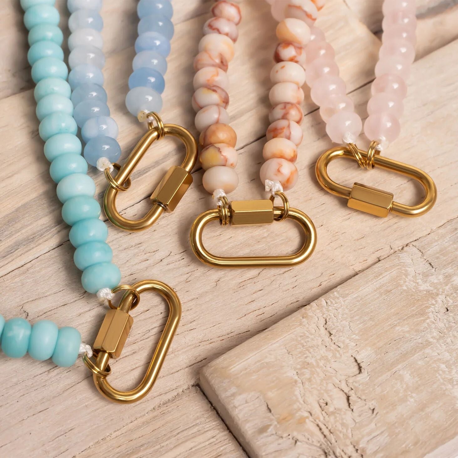 Blue Chunky Glass Bead Carabiner Charm Holder Necklace