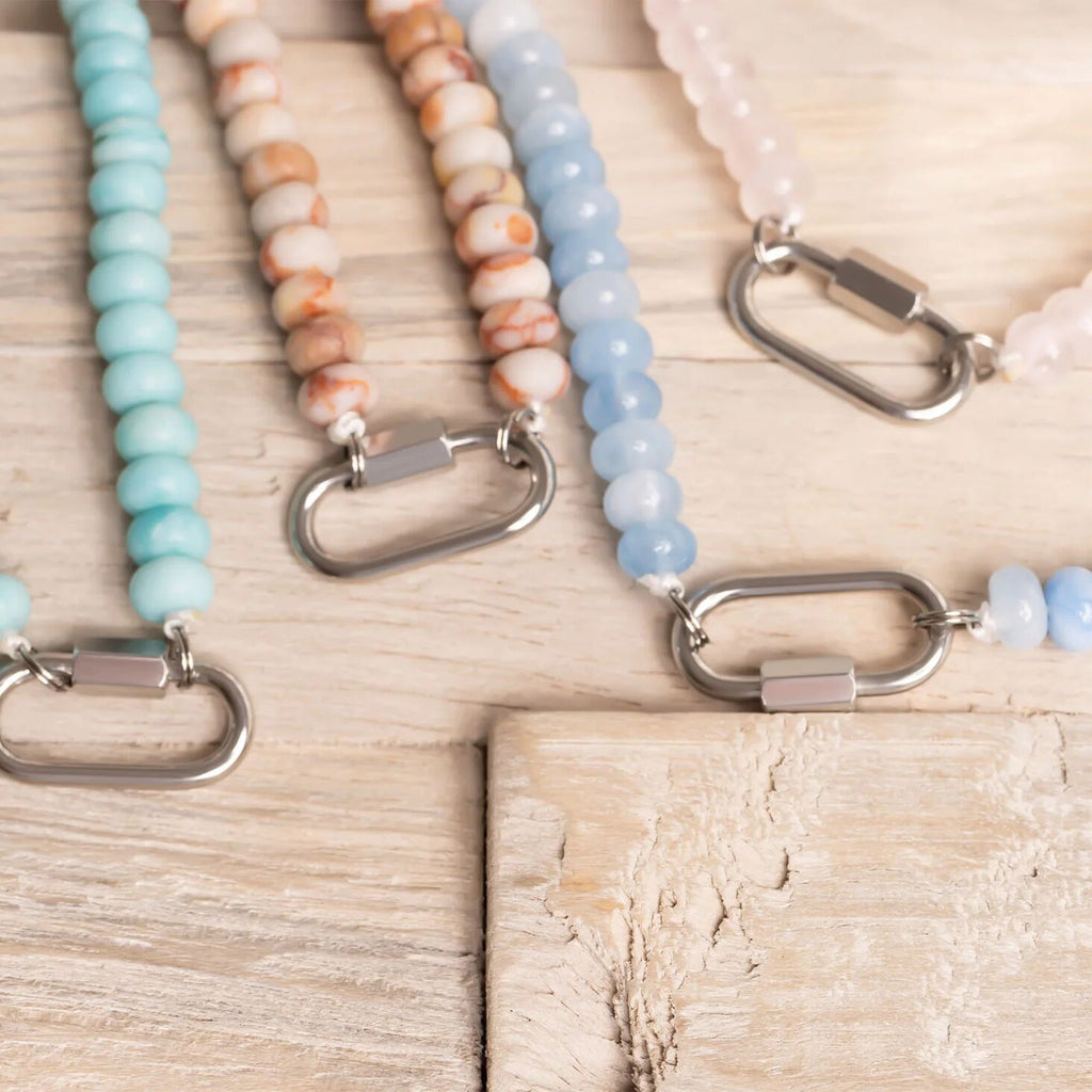 Turquoise Chunky Glass Bead Carabiner Charm Holder Necklace