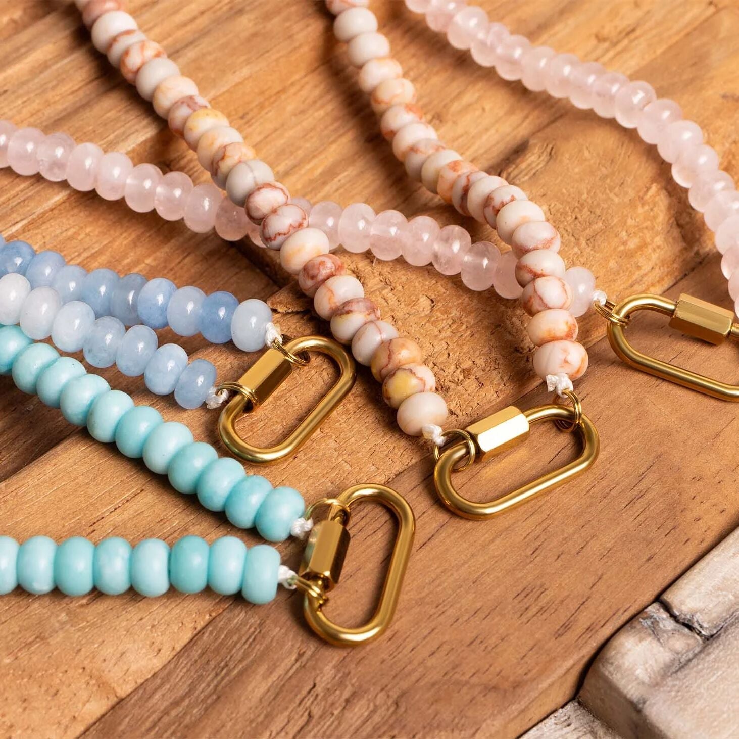 Chunky Glass Bead Carabiner Charm Holder Necklace