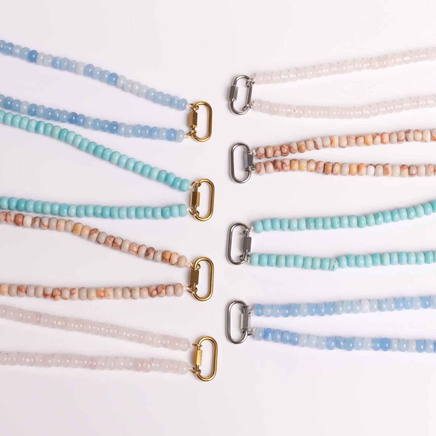 Turquoise Chunky Glass Bead Carabiner Charm Holder Necklace