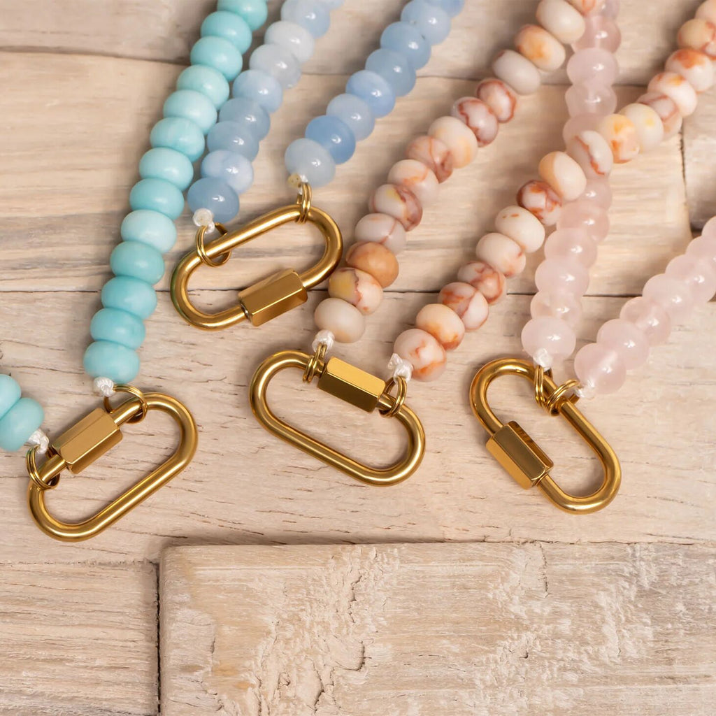 Pink Chunky Glass Bead Carabiner Charm Holder Necklace