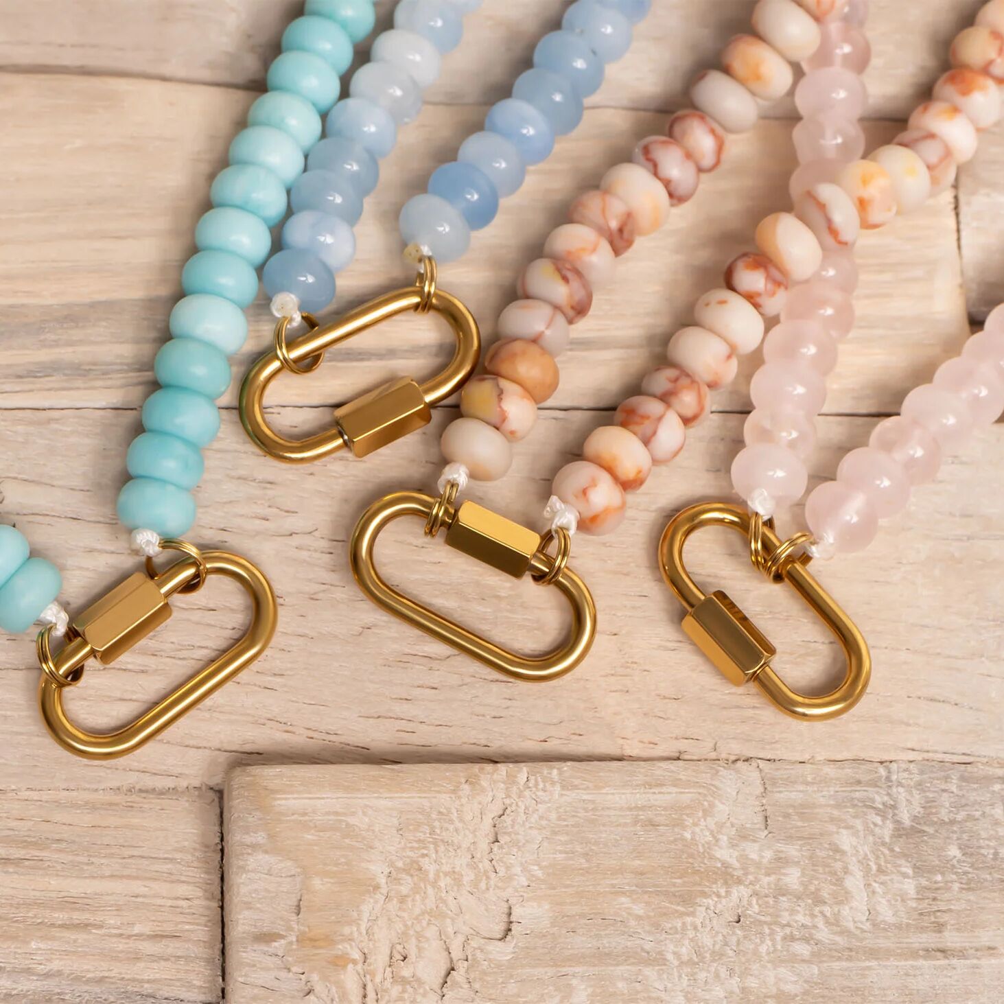 Pink Chunky Glass Bead Carabiner Charm Holder Necklace