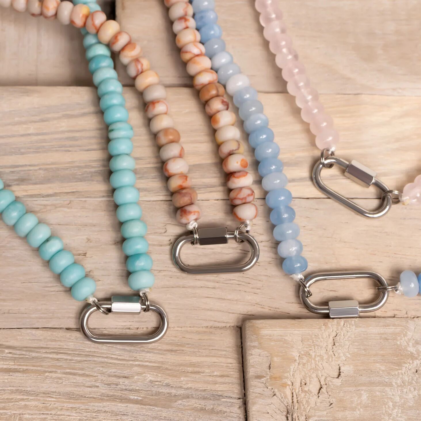 Blue Chunky Glass Bead Carabiner Charm Holder Necklace