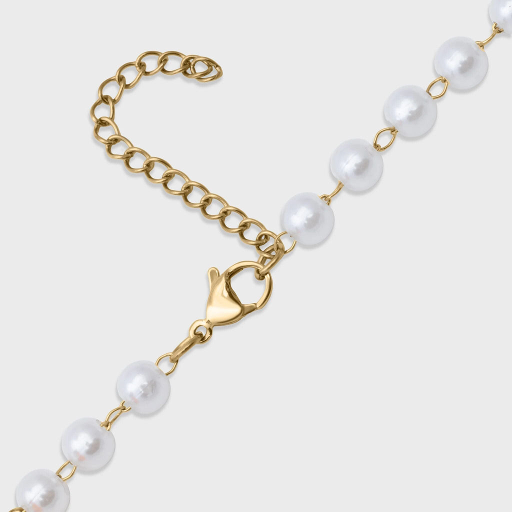 Glass Pearl Beaded Necklace- gold clasp 