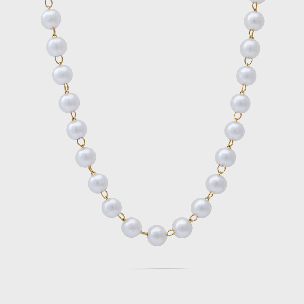 Glass Pearl Beaded Necklace- gold main 