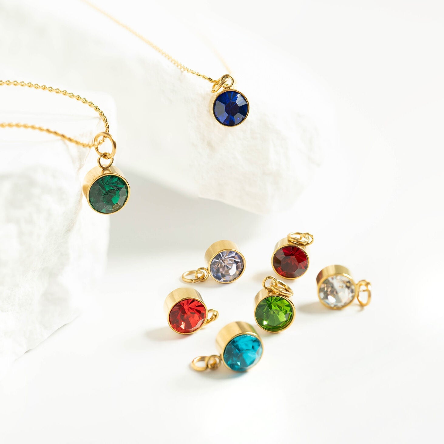Round Silver Birthstone Charm