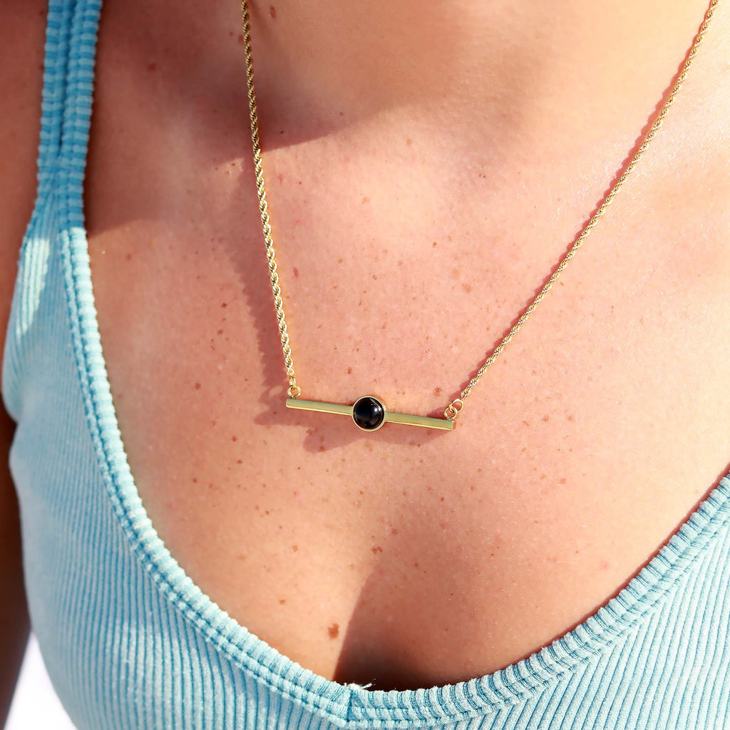 Semi Precious Natural Stone Bar Necklace