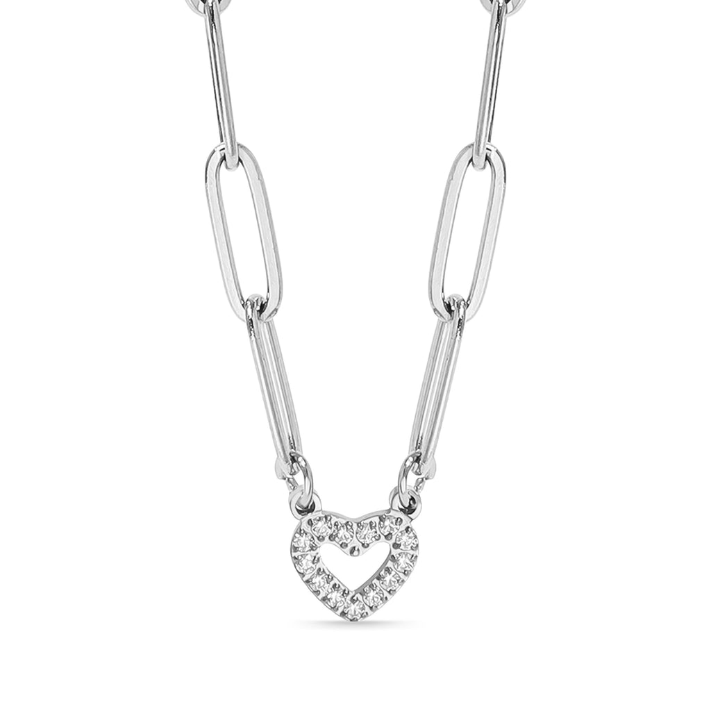 18K Gold PVD Stainless Steel Stone "Heart" Paperclip Chain Necklace 